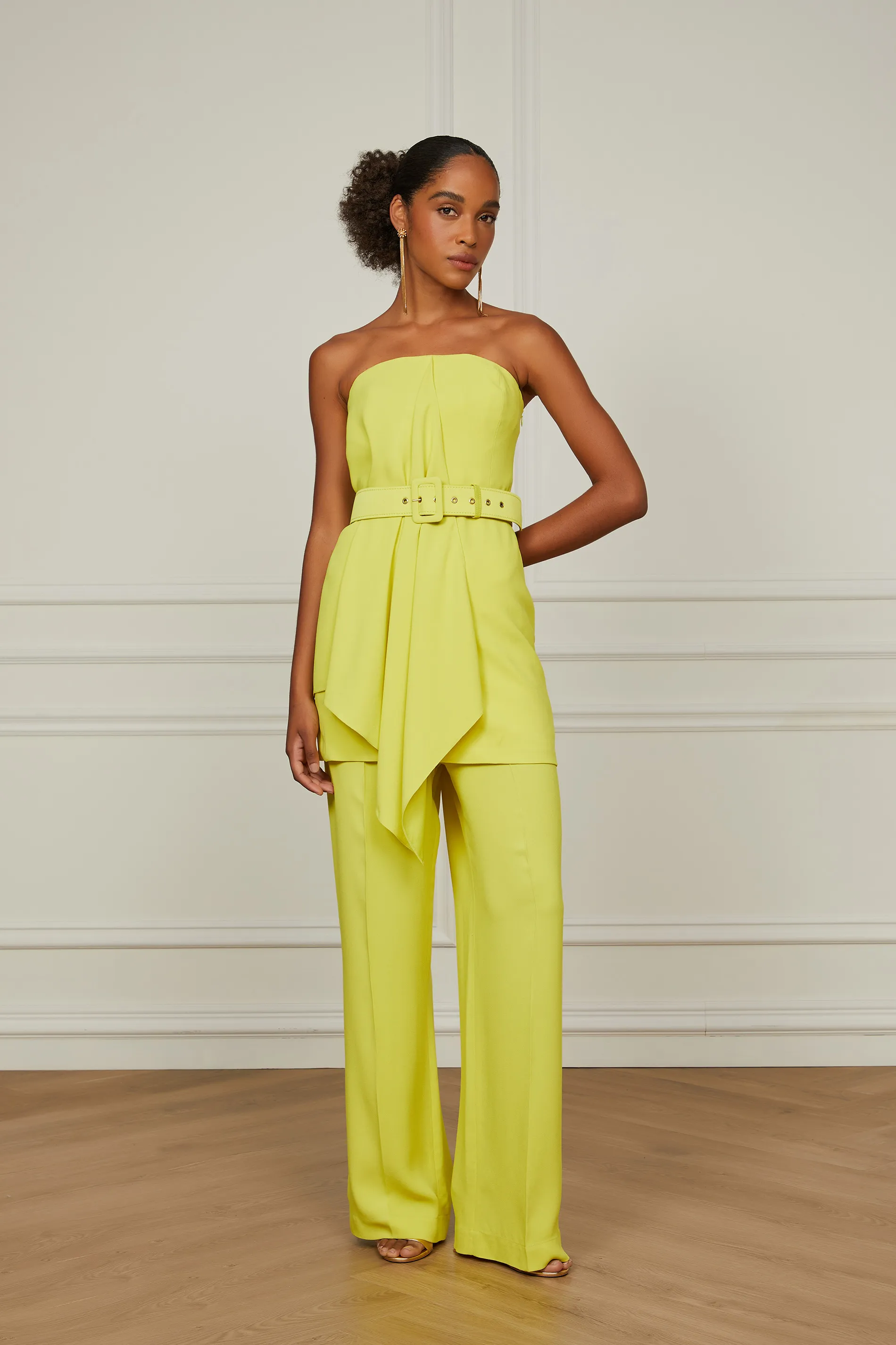 Calça Pantalona Amarelo Aurora Com Cinto