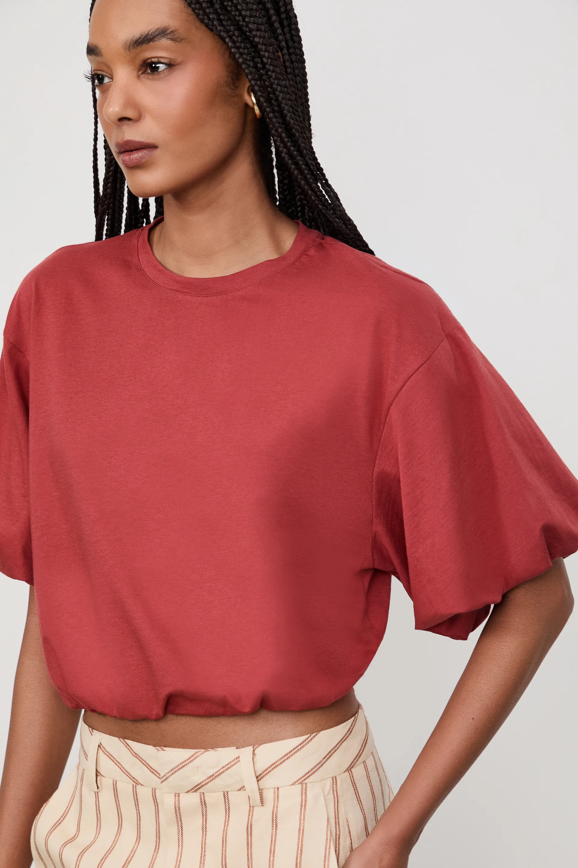 Blusa De Malha Cropped Manga Bufante — foto 4