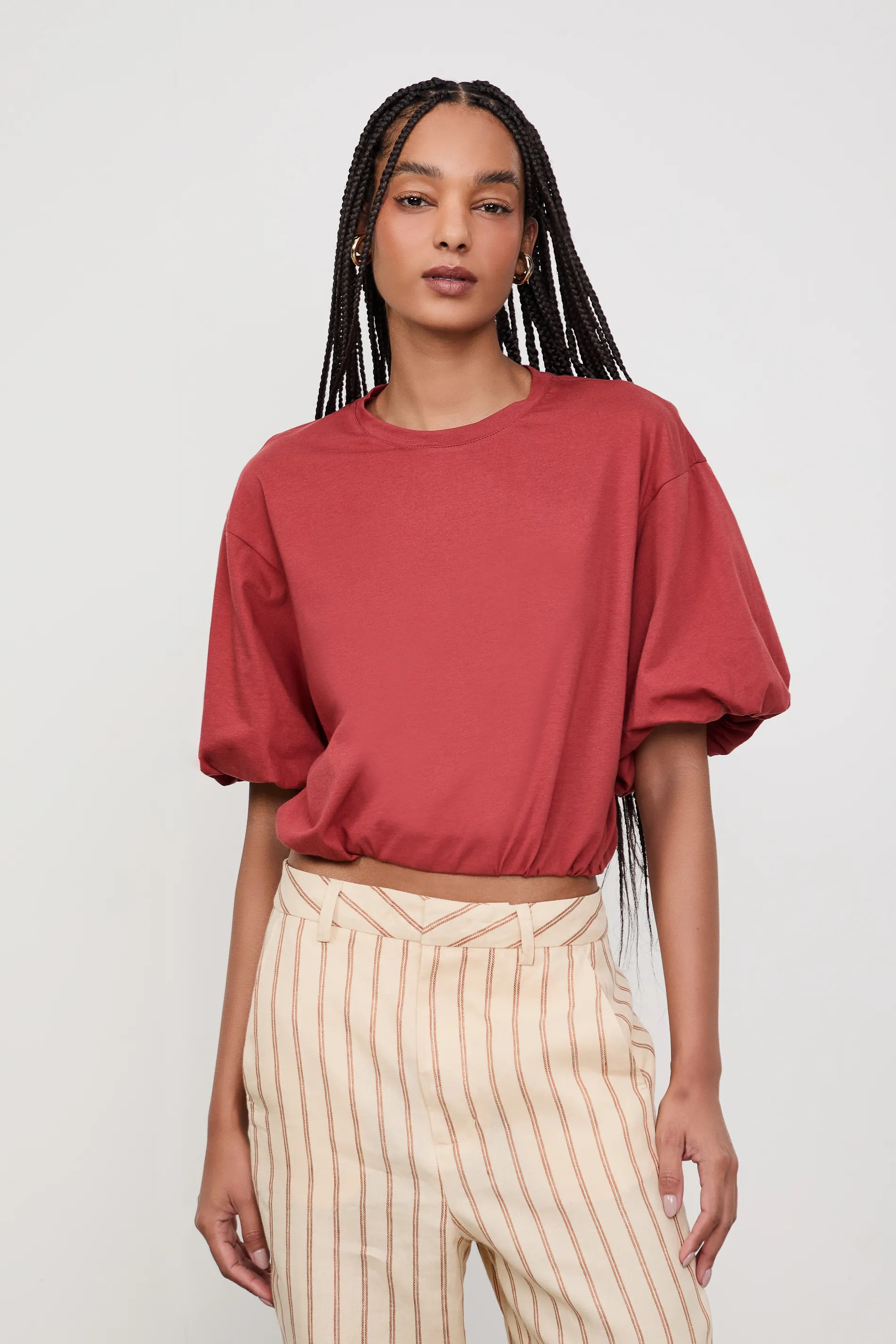 Blusa De Malha Cropped Manga Bufante