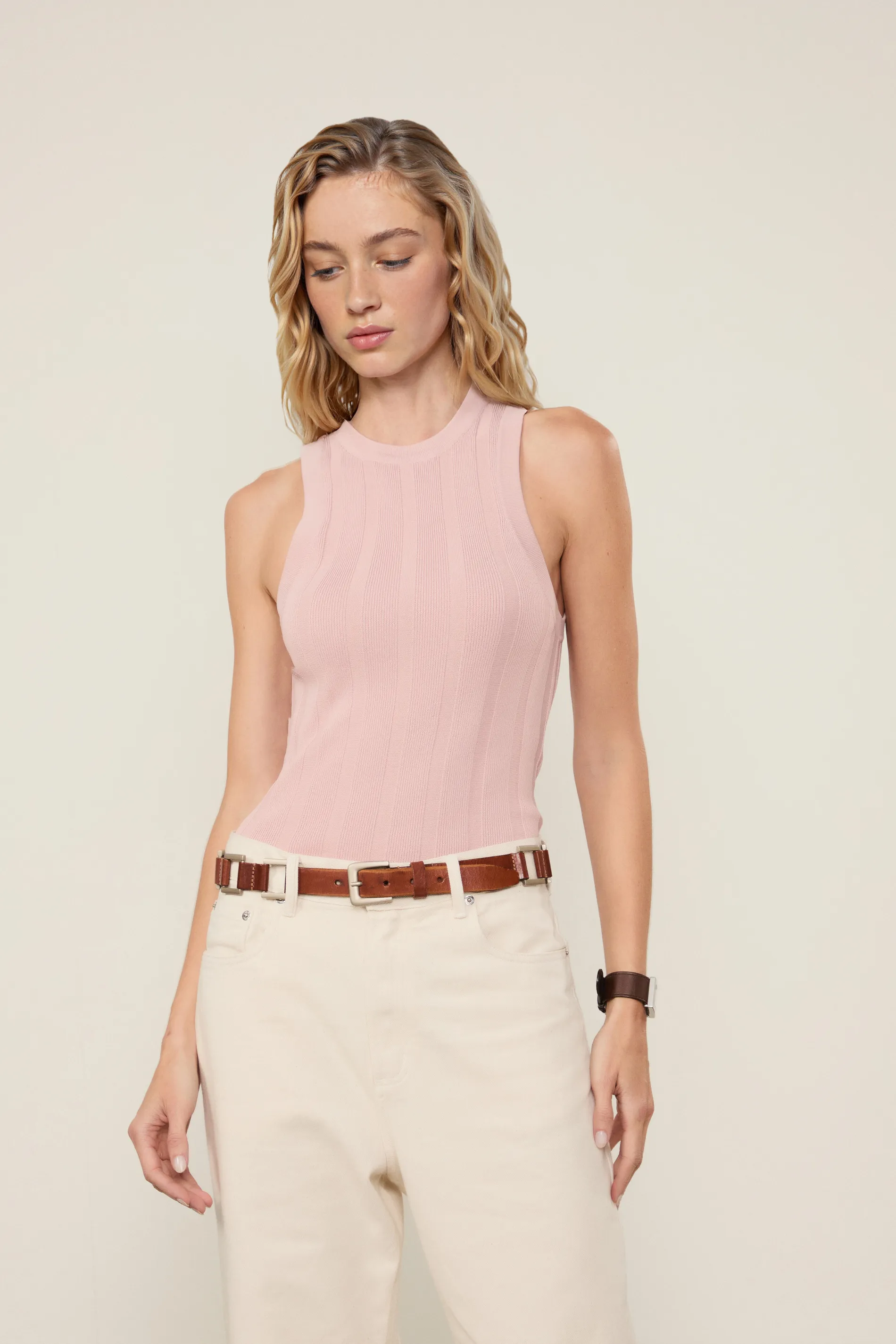 Regata De Tricot Cropped Rib Larga