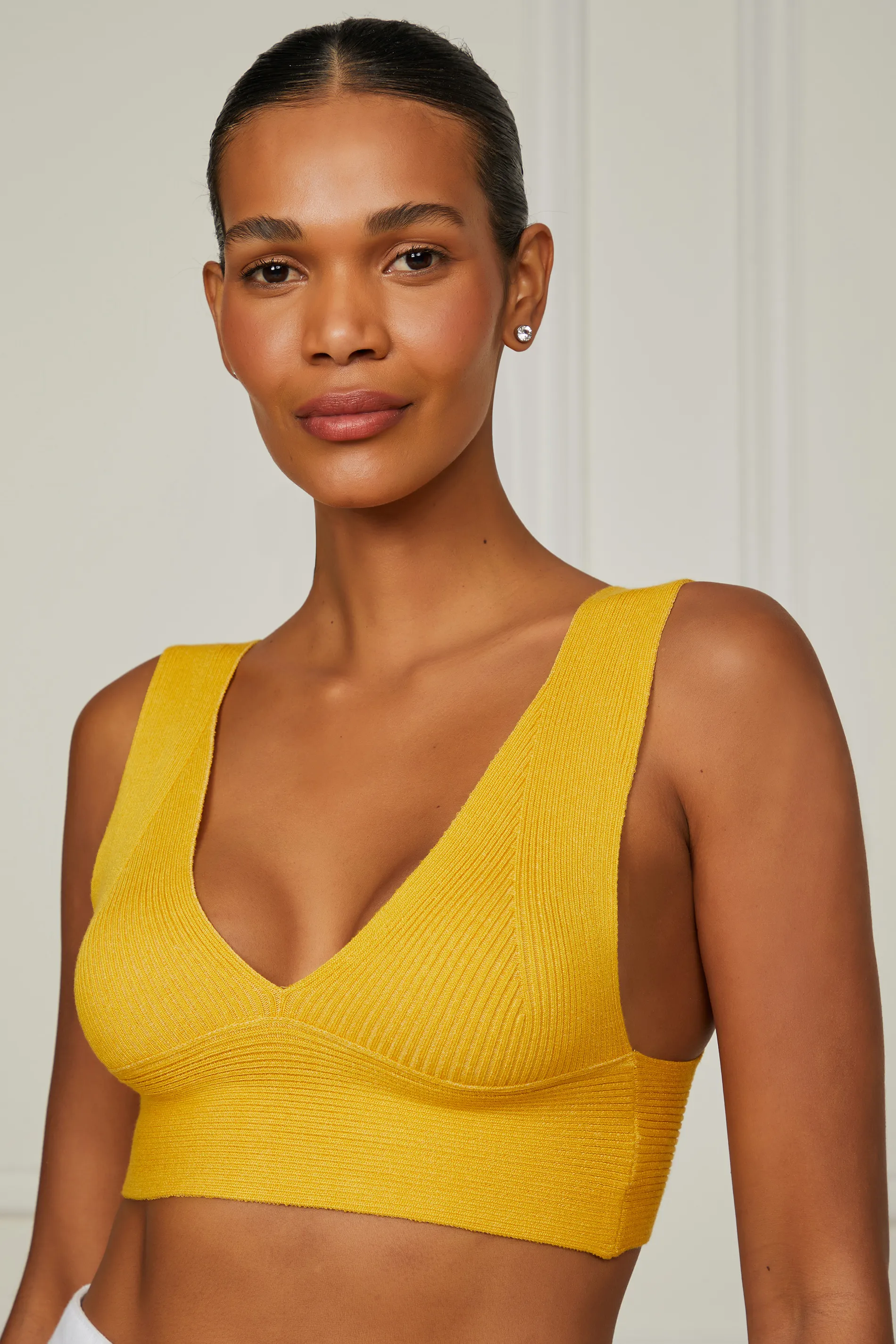 Top De Tricot Canelado Com Decote v Laranja — foto 3