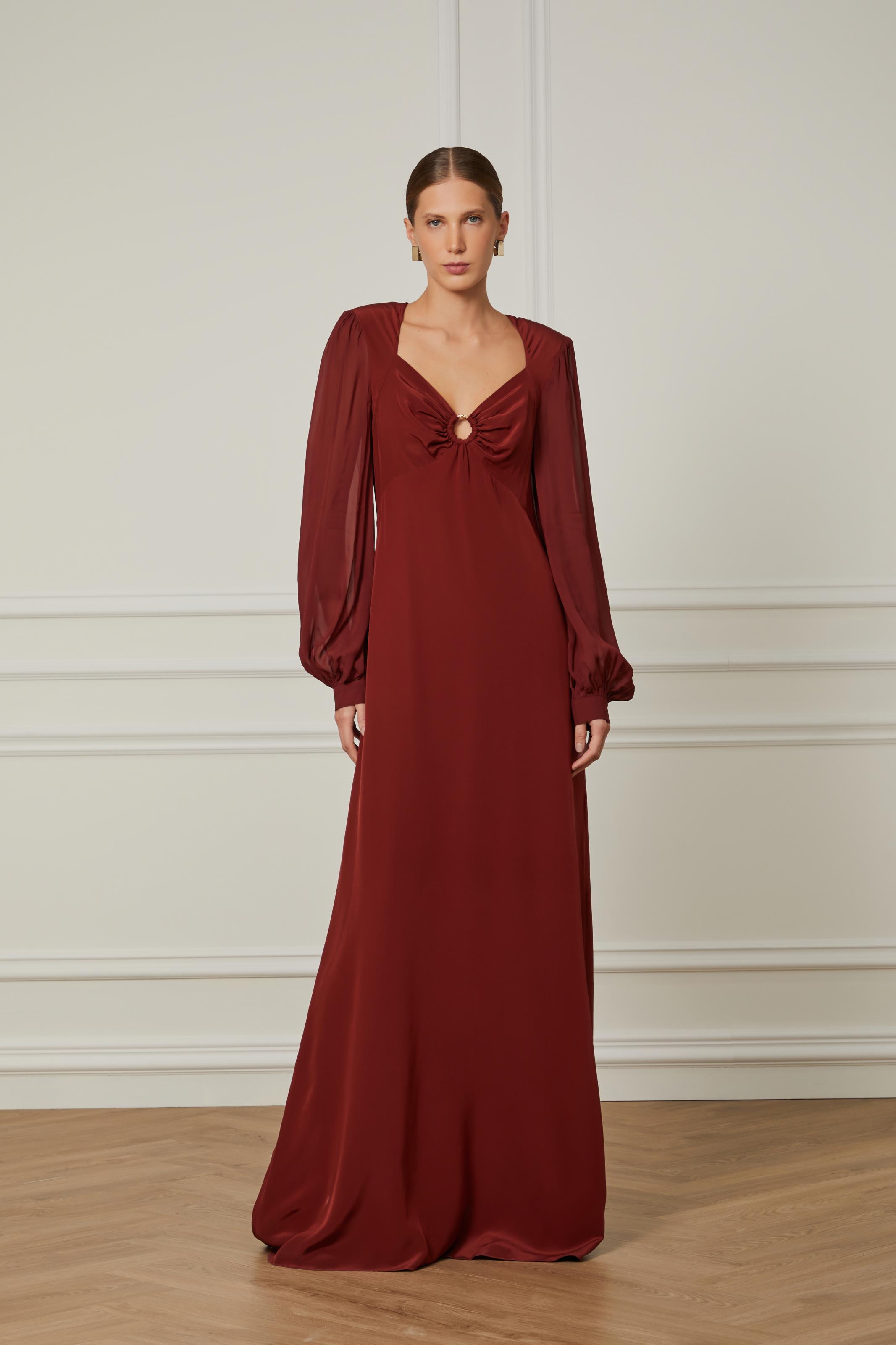 Vestido Longo De Seda Decote Com Desenho