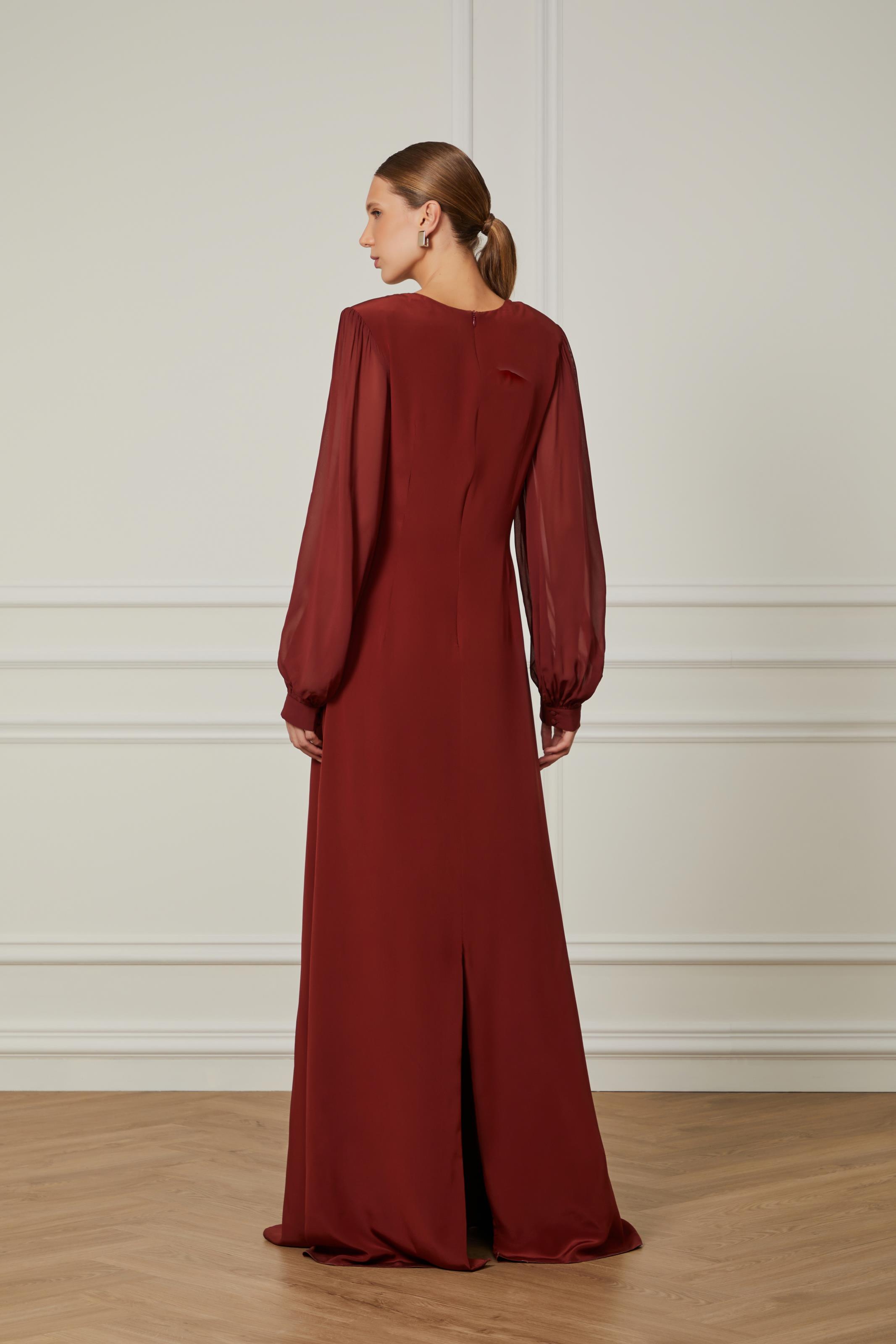 Vestido Longo De Seda Decote Com Desenho — foto 4