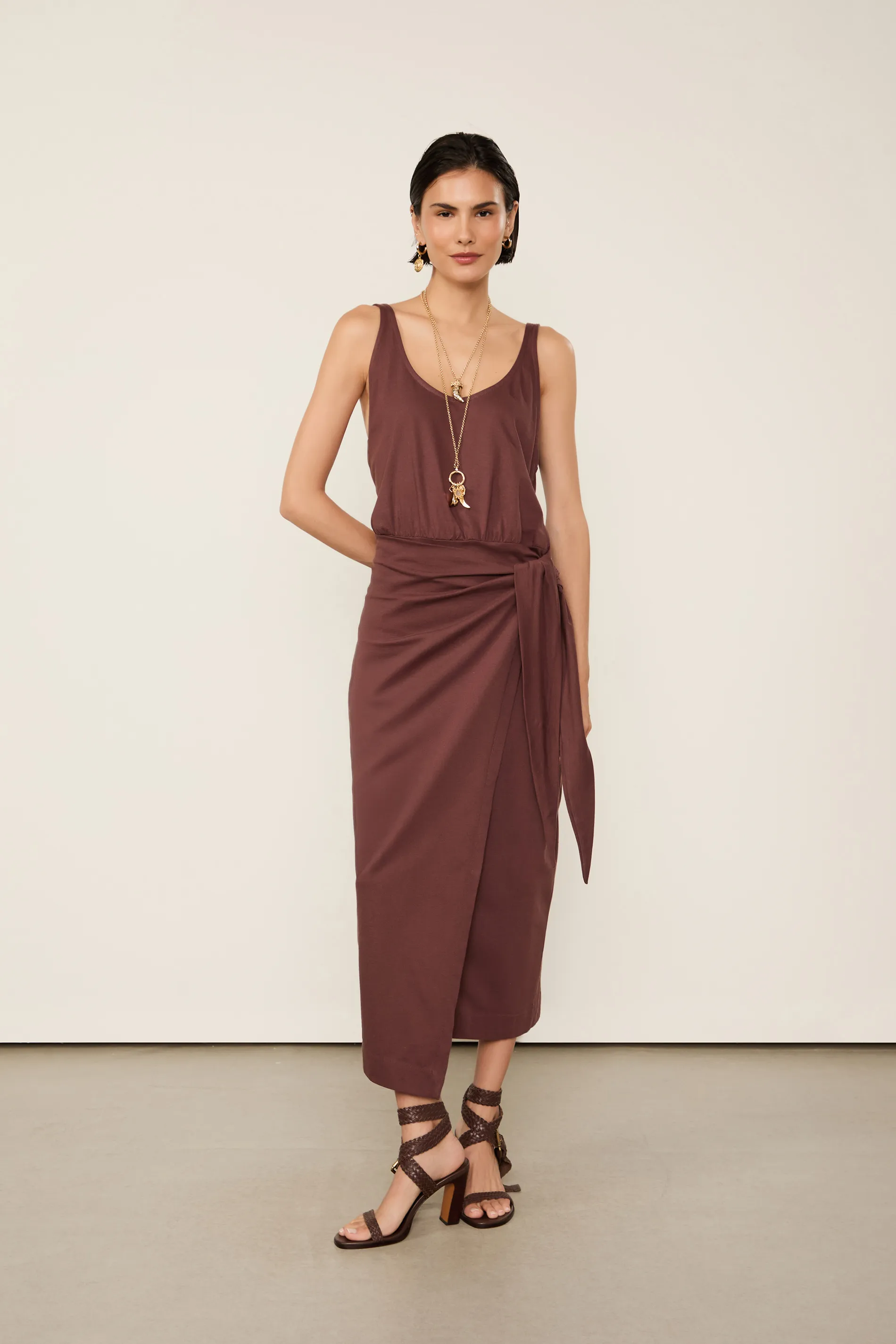 Vestido De Malha Regata Com Amarração Pareô