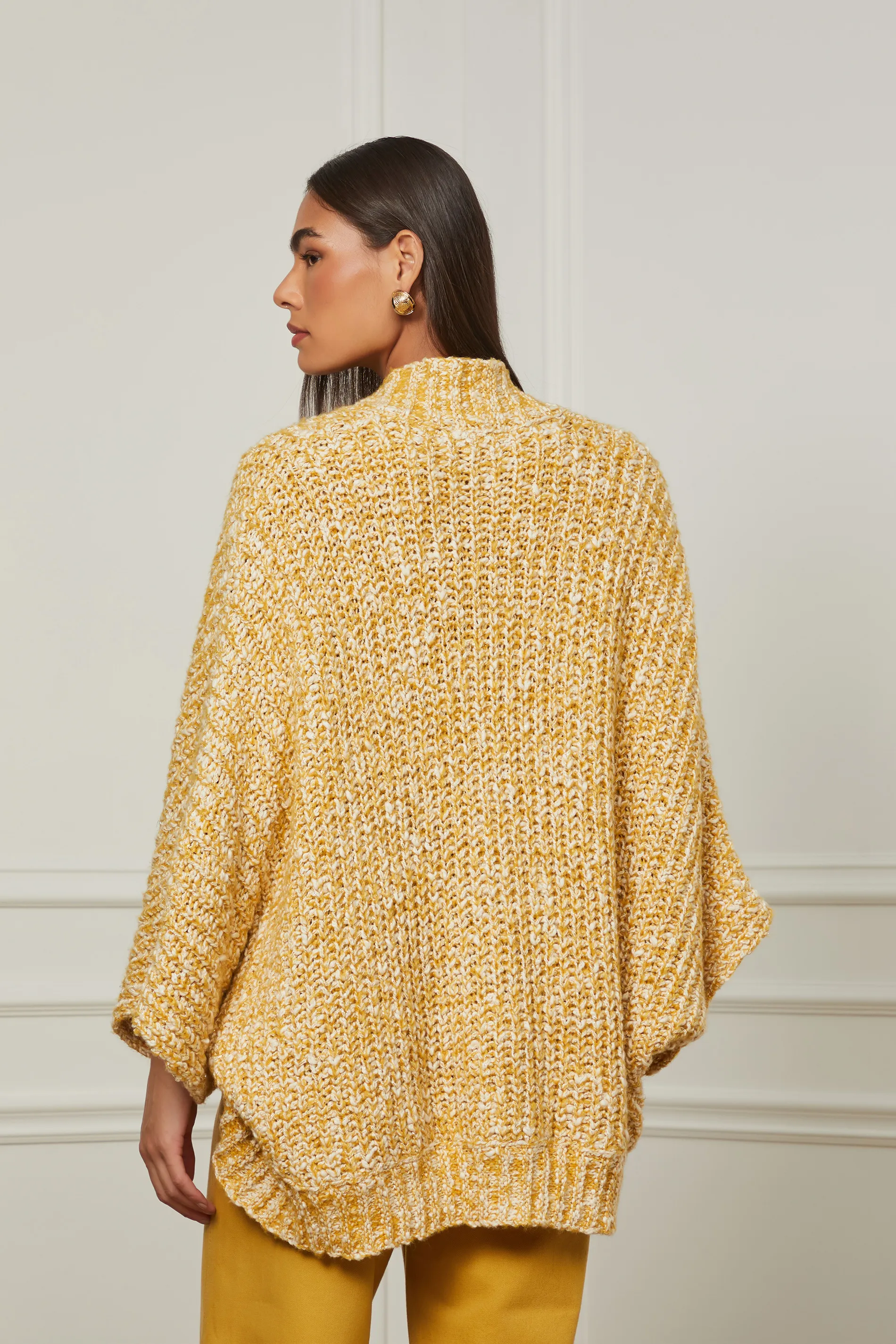 Casaco De Tricot Com Manga Wrap Mostarda — foto 3