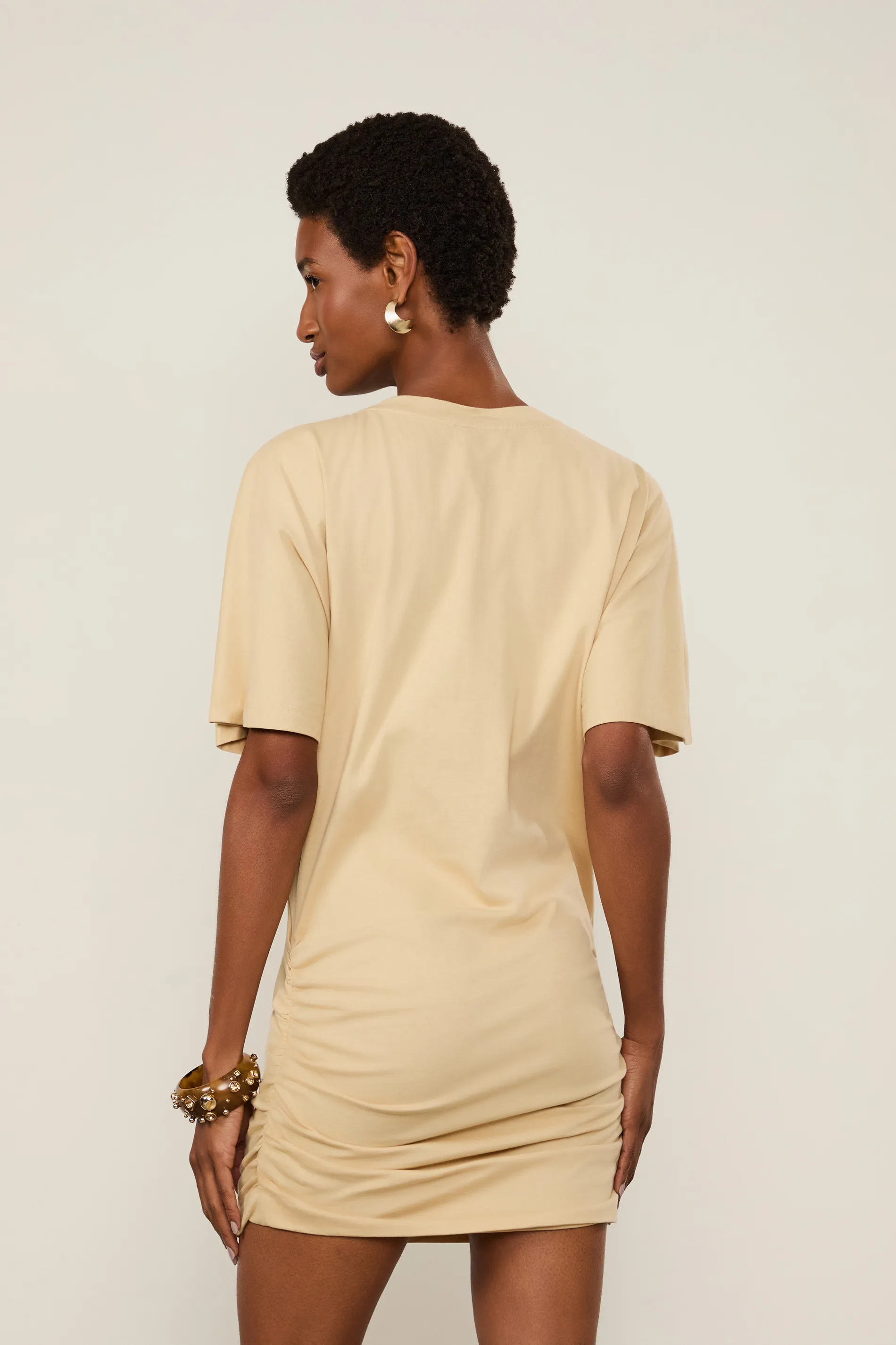 Vestido De Malha Blusado  Com Detalha Franzido Bege — foto 3