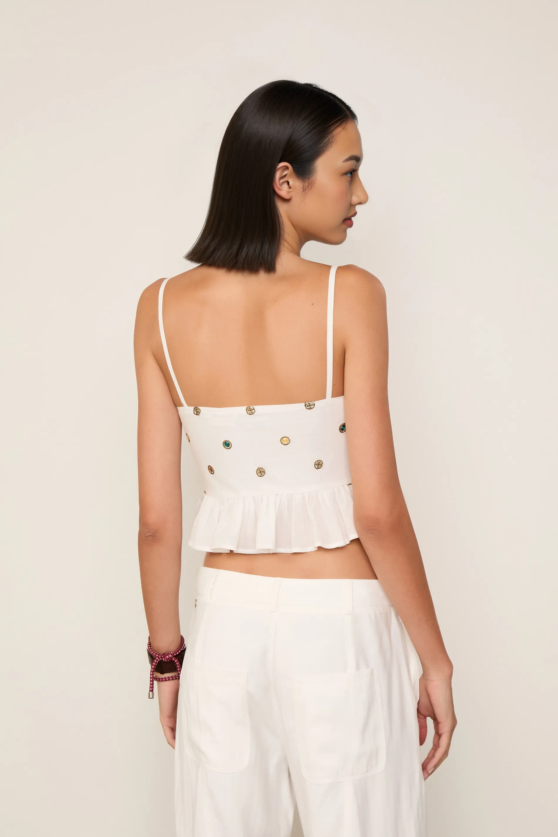 Blusa De Algodão Bordado Curta Franzida — foto 3