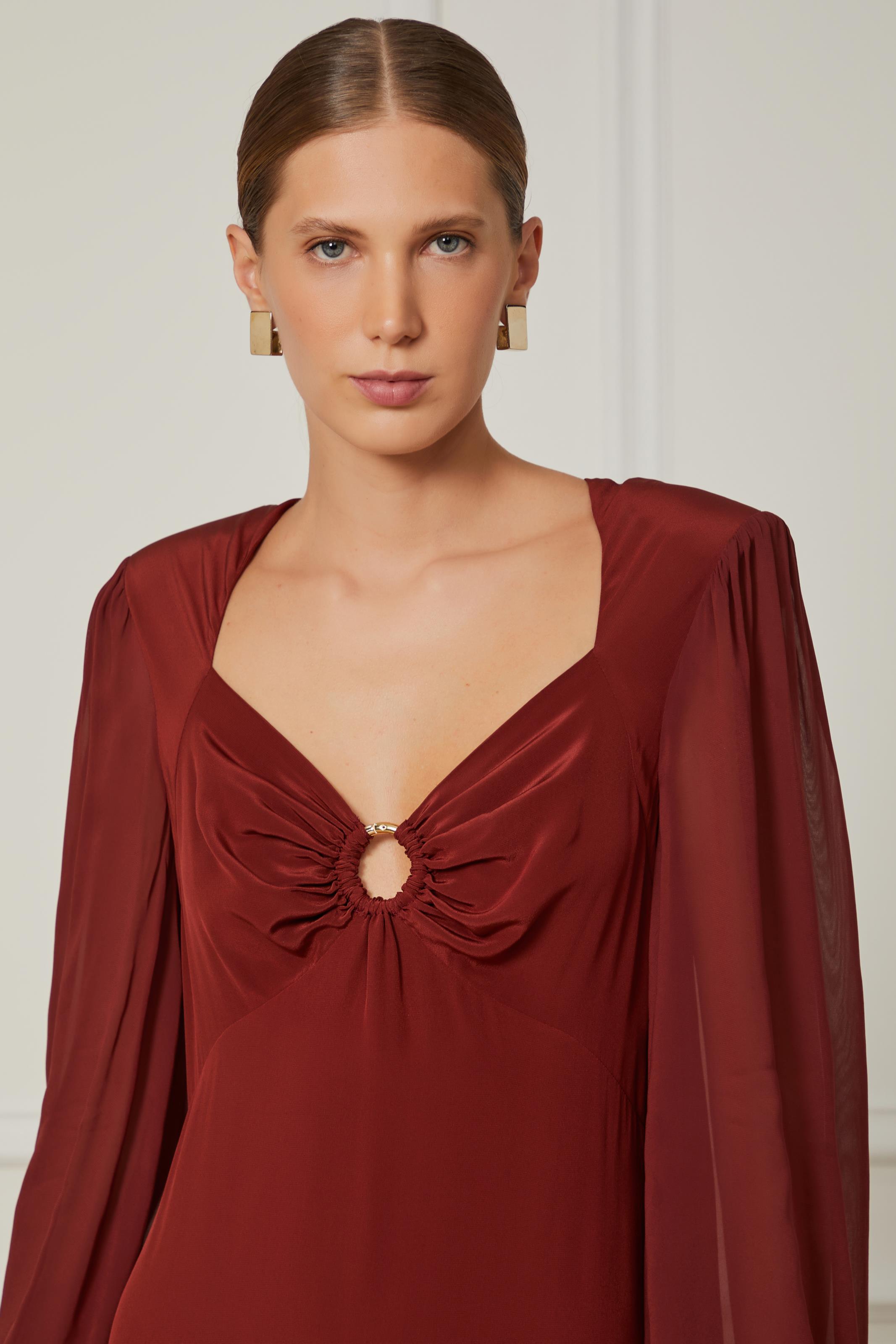 Vestido Longo De Seda Decote Com Desenho — foto 5