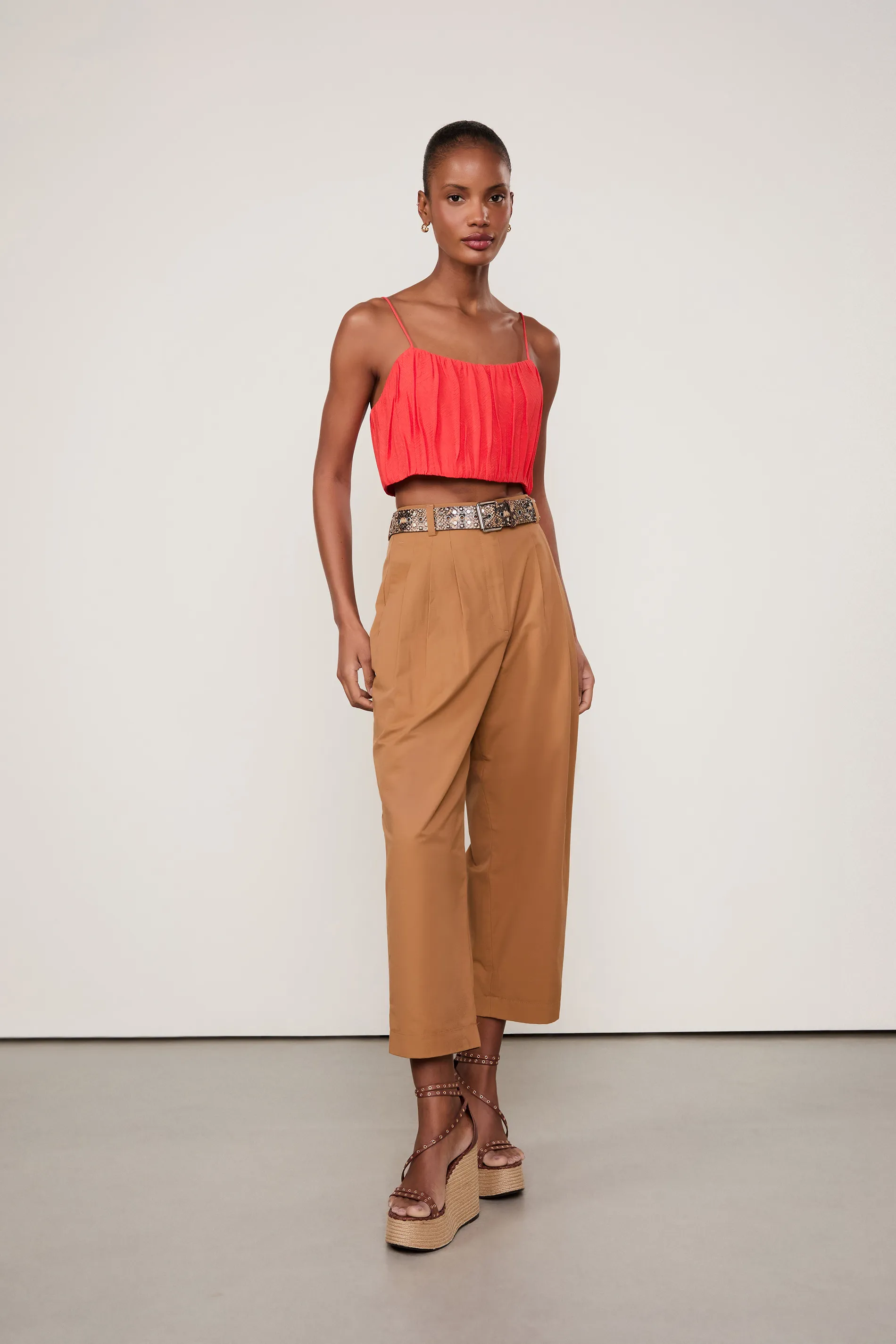Top De Alça Vermelho Com Pregas — foto 2
