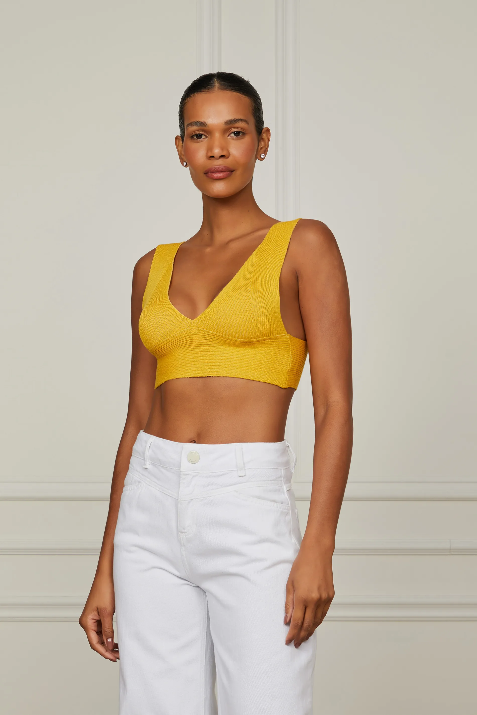 Top De Tricot Canelado Com Decote v Laranja