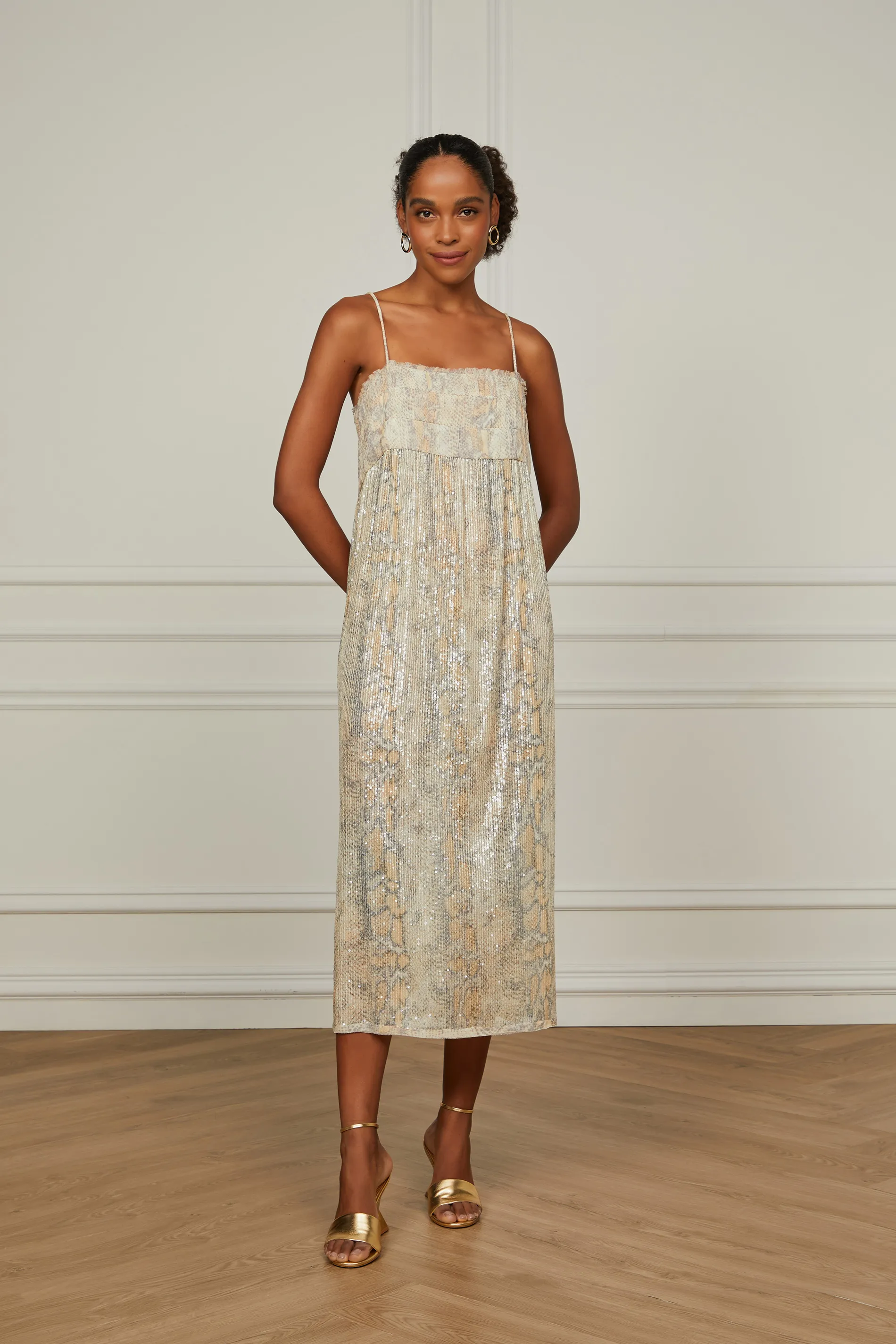 Vestido De Paetê Midi Estampa Cobra
