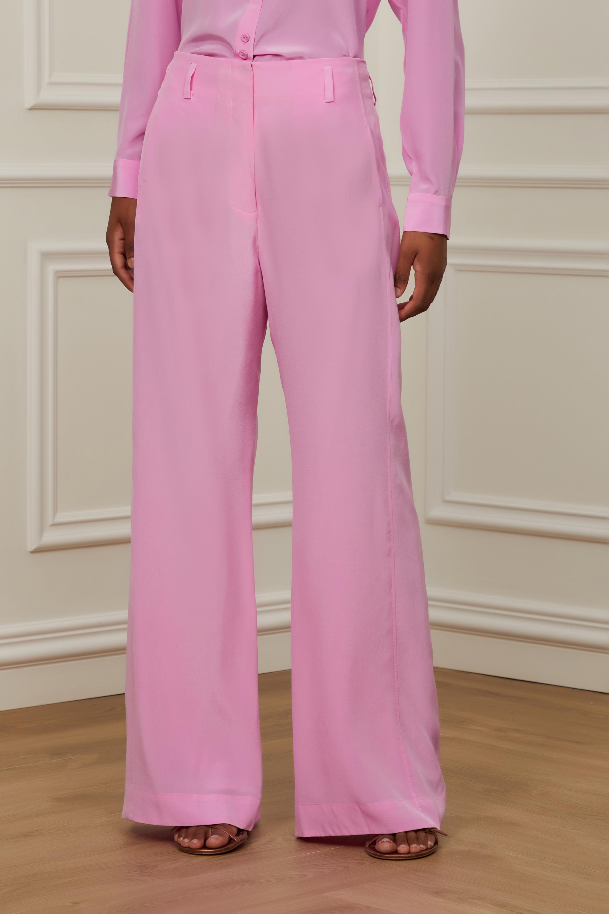 Calça De Seda Com Recorte Rosa Ciclamen — foto 2