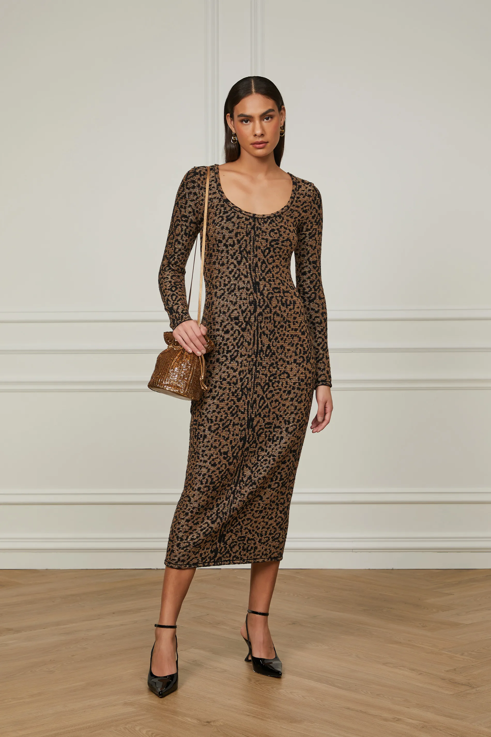 Vestido Ml Mixed Lurex Onça Dourado