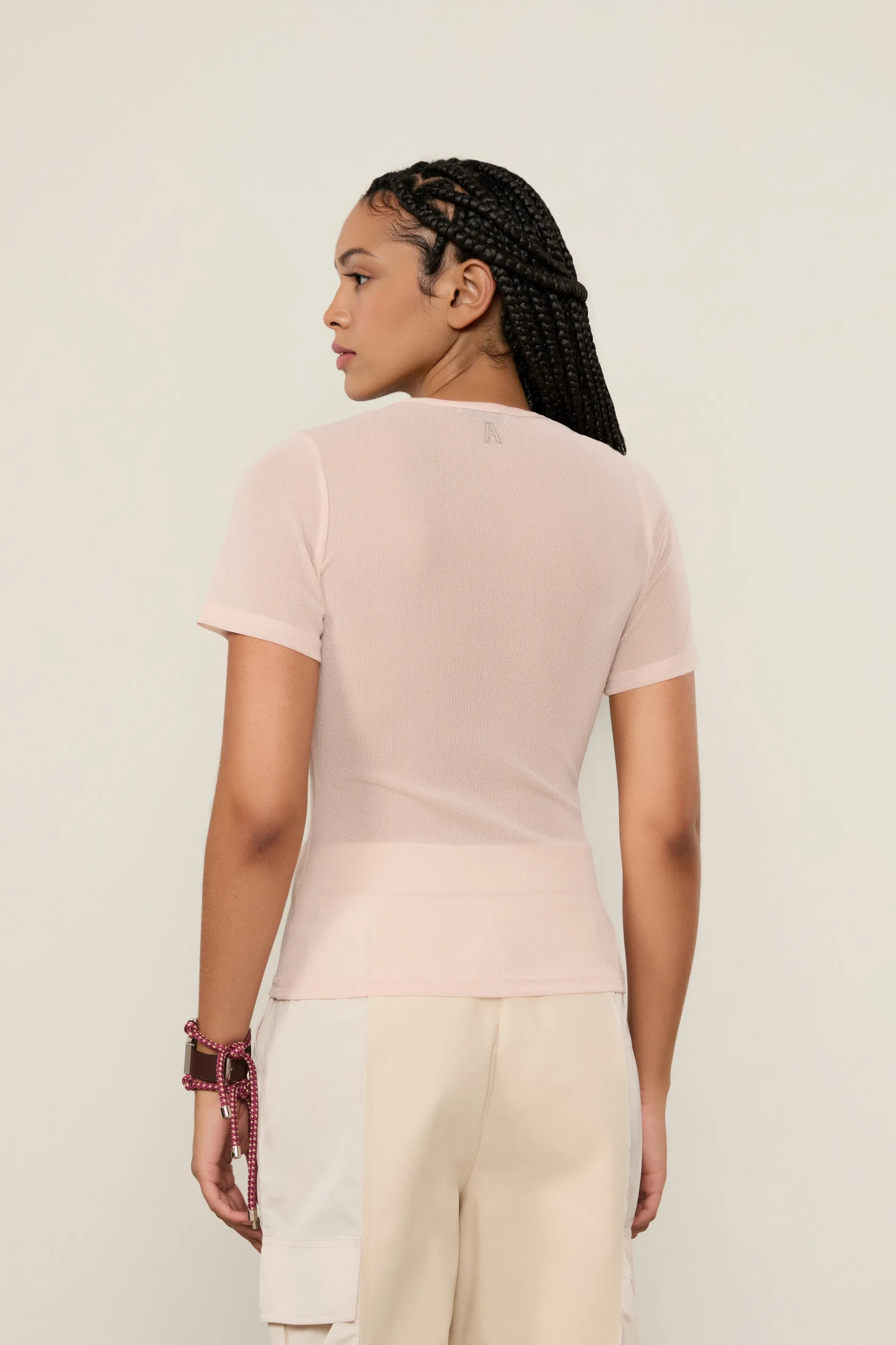 Blusa De Tule Manga Curta Com Brilho — foto 3