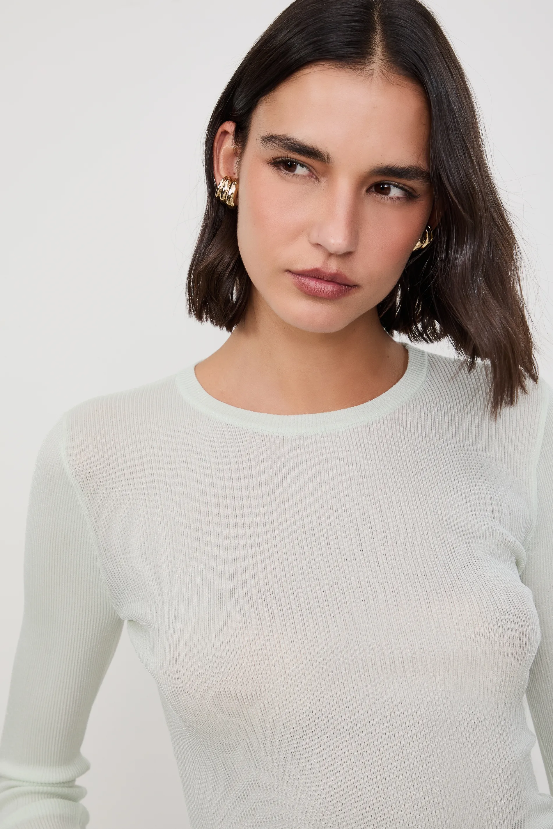 Blusa De Tricot Rib Manga Longa Com Transparência — foto 4