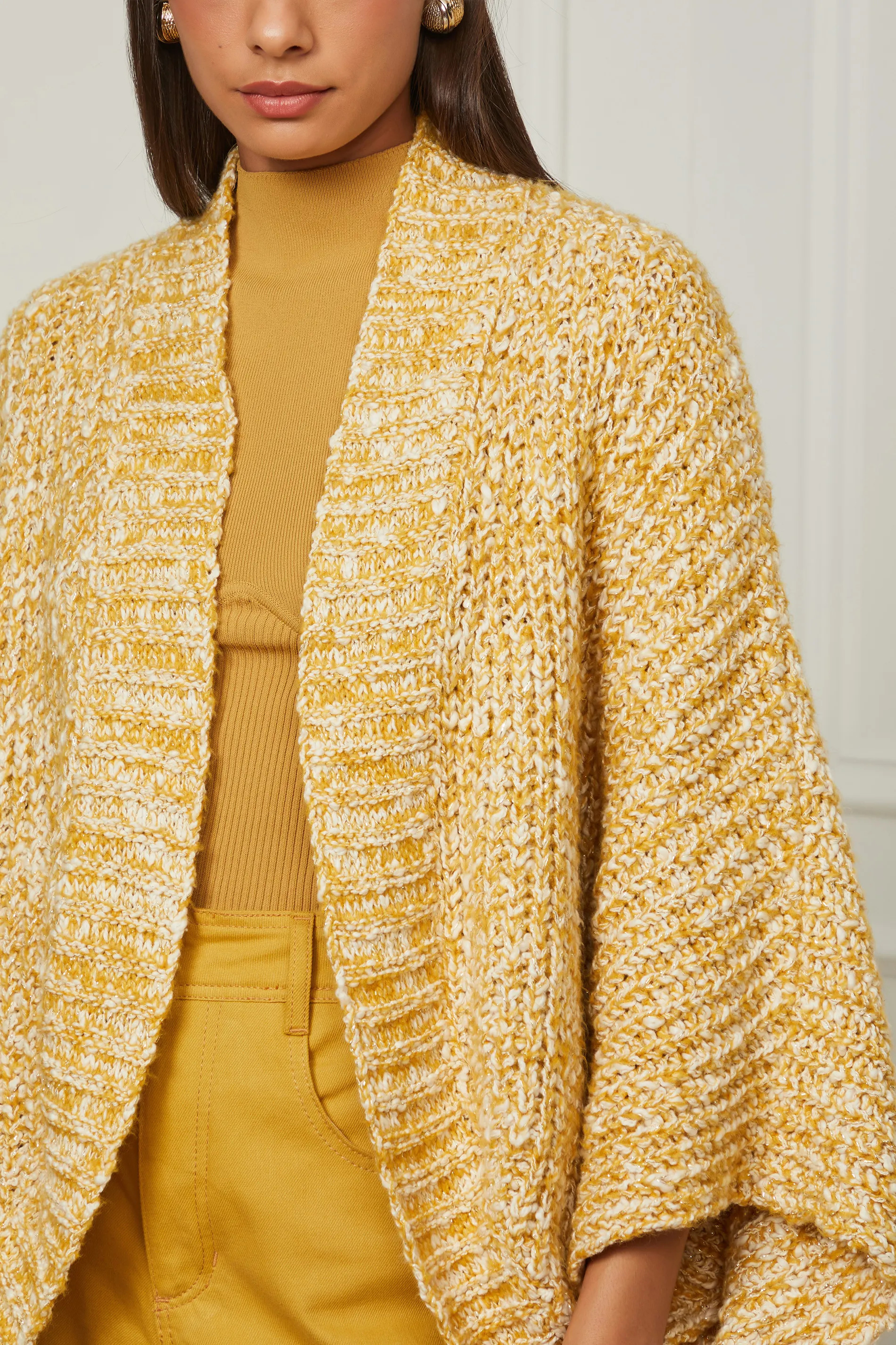 Casaco De Tricot Com Manga Wrap Mostarda — foto 4