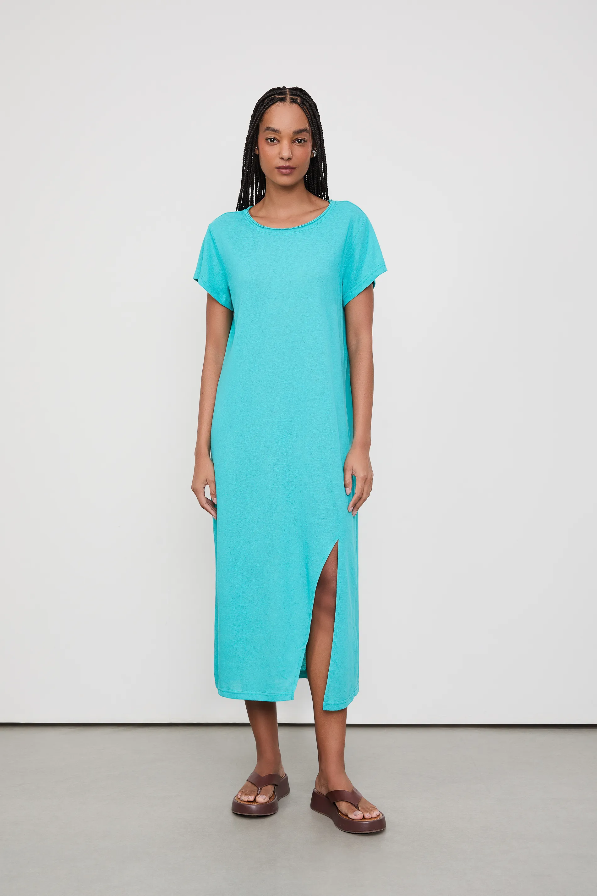 Vestido T-Shirt De Malha Com Fenda