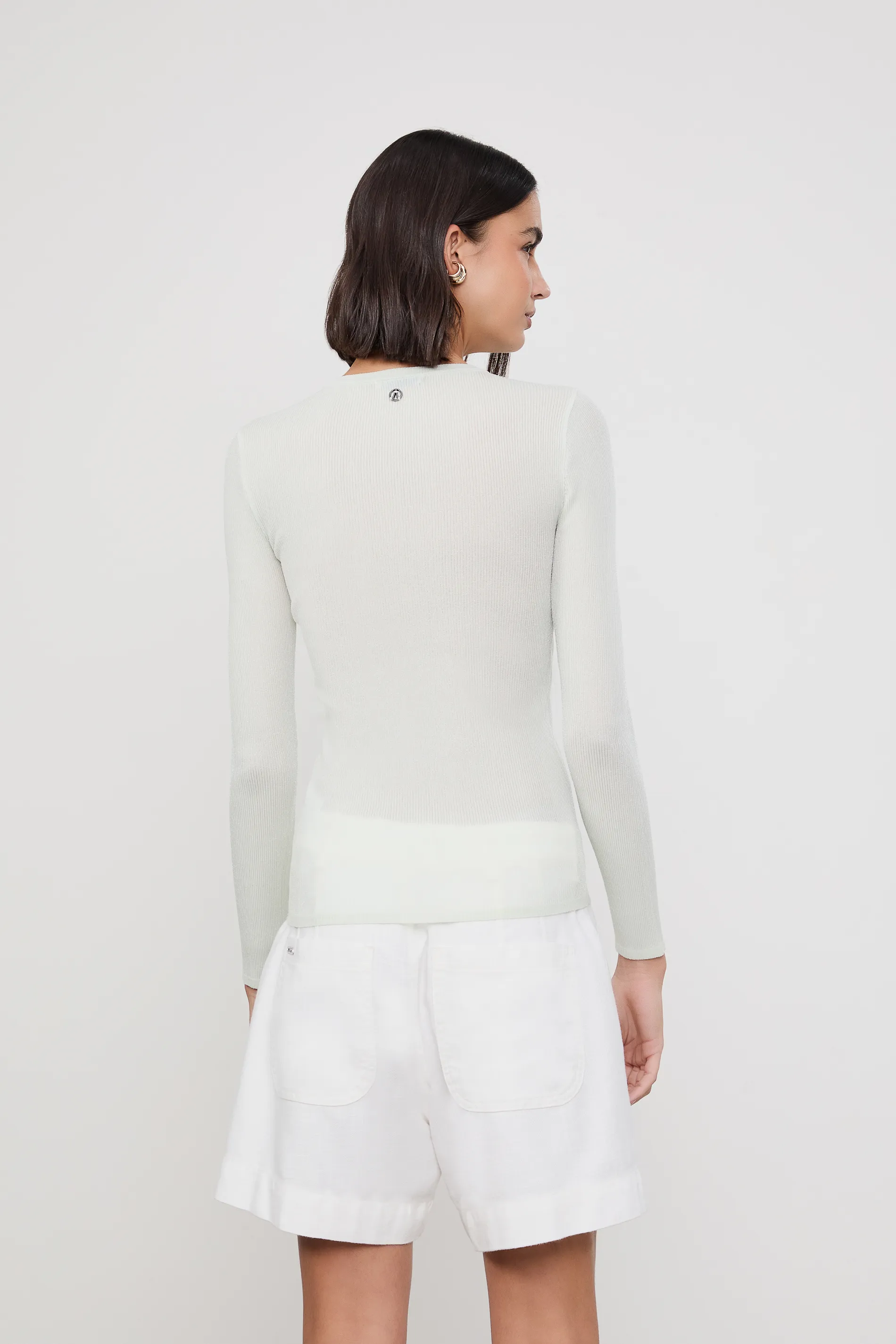 Blusa De Tricot Rib Manga Longa Com Transparência — foto 3
