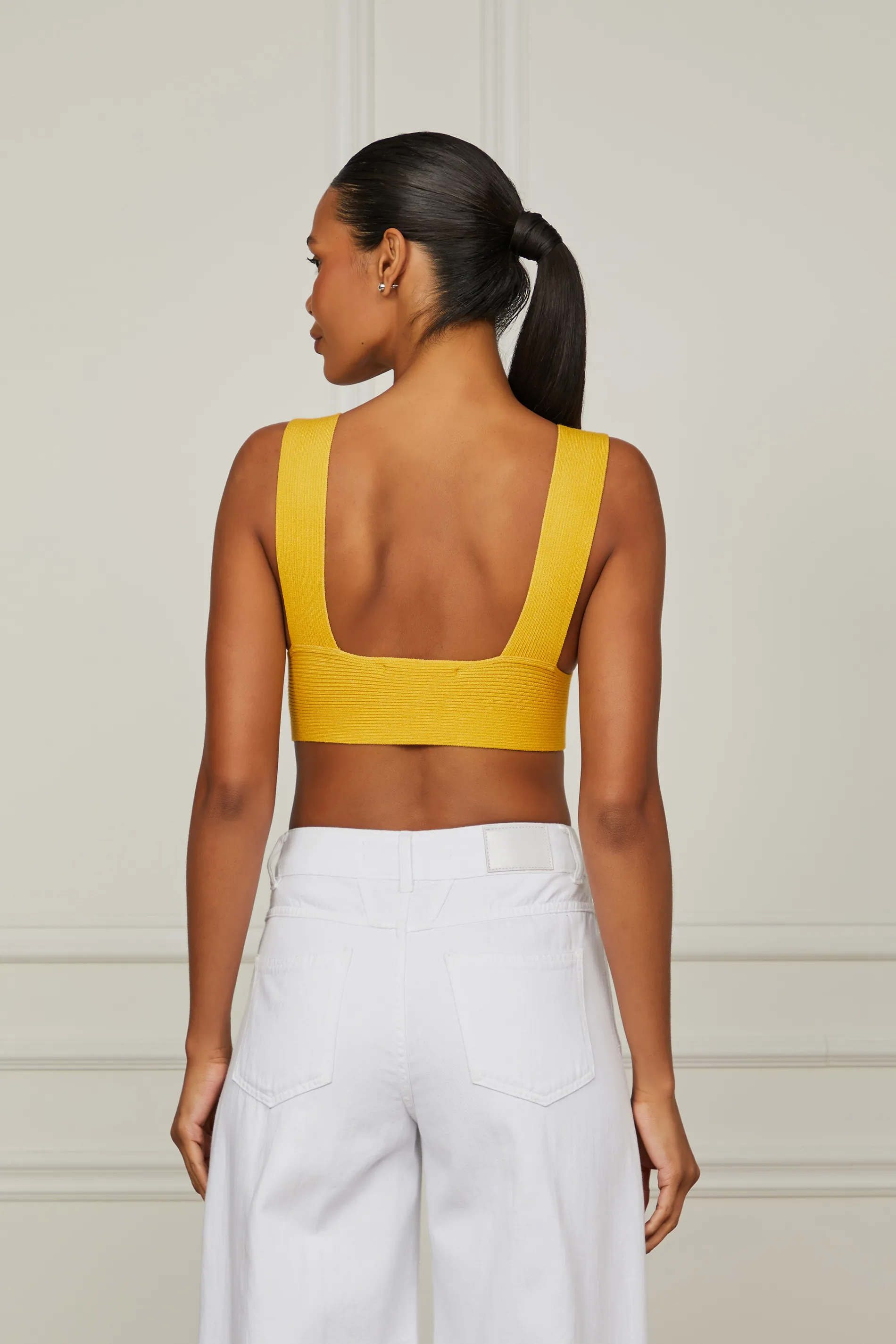 Top De Tricot Canelado Com Decote v Laranja — foto 4