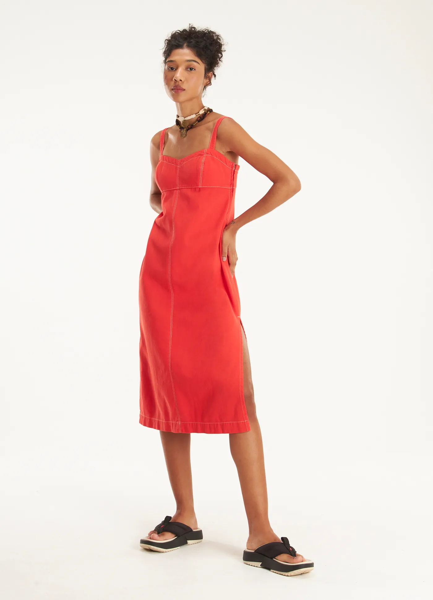 Vestido sarja vermelho viva vermelho