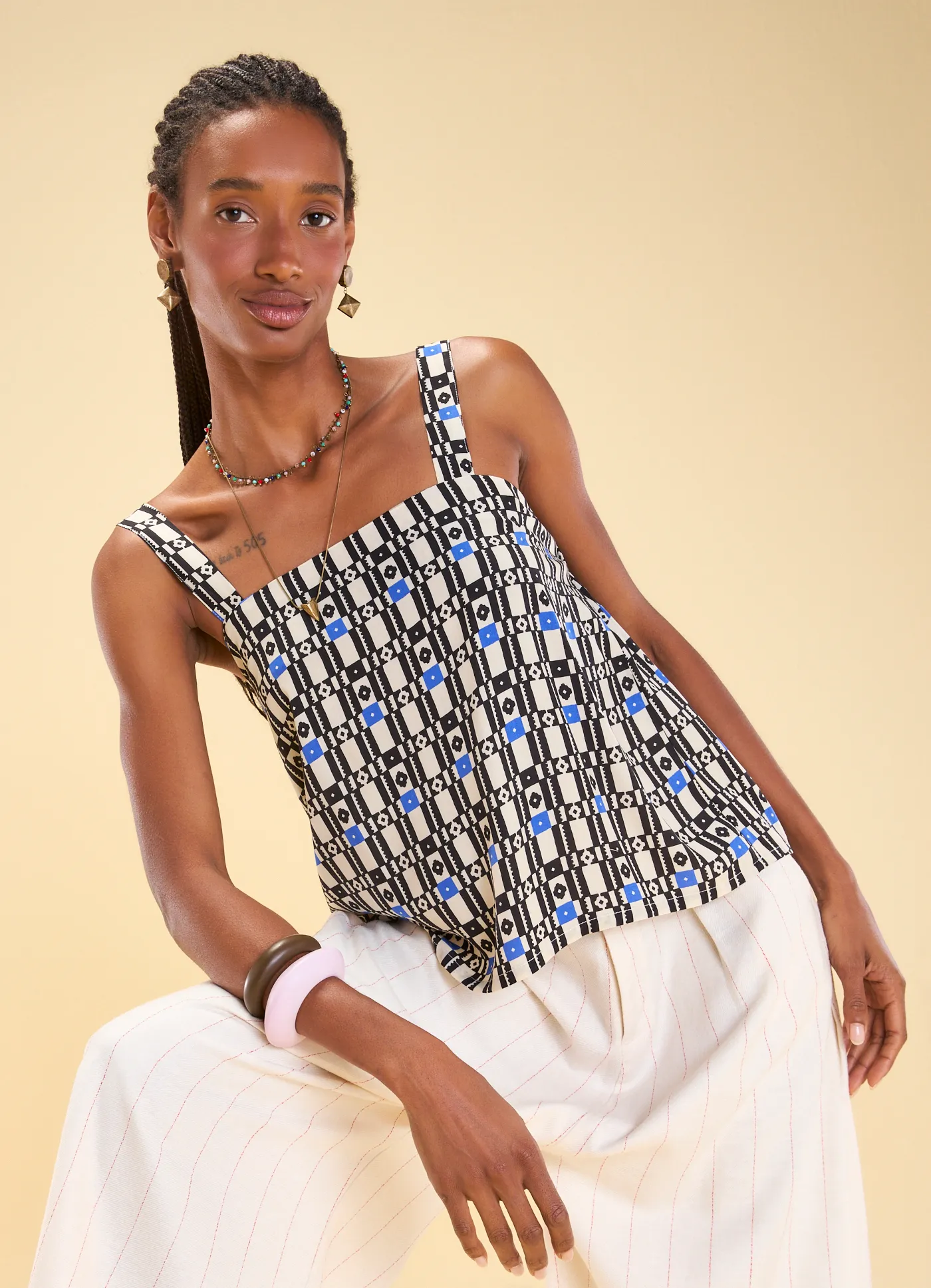 Blusa alça estampada check