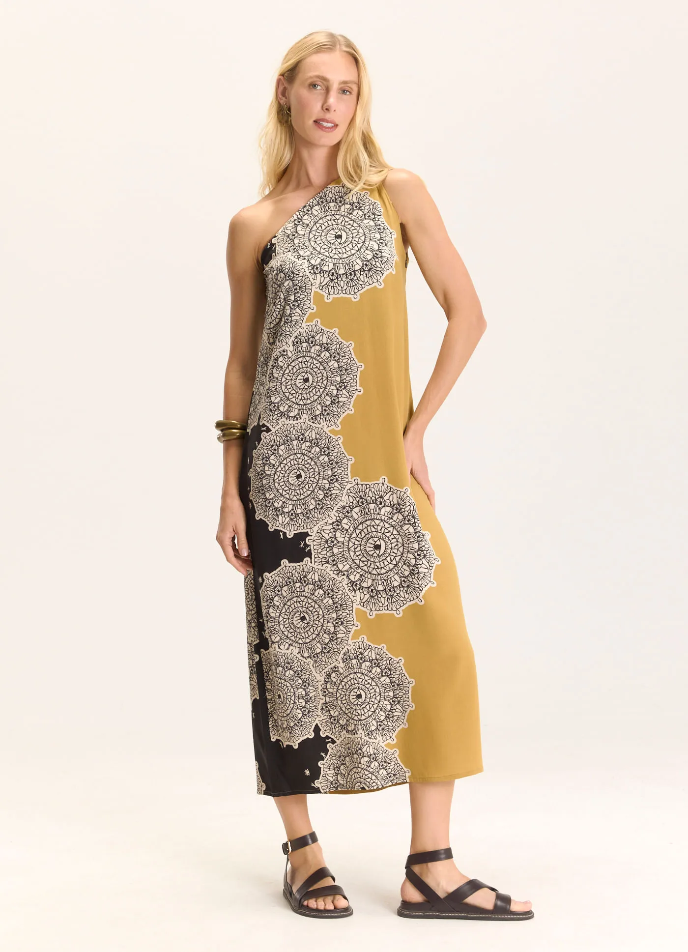 Vestido um ombro estampado nise