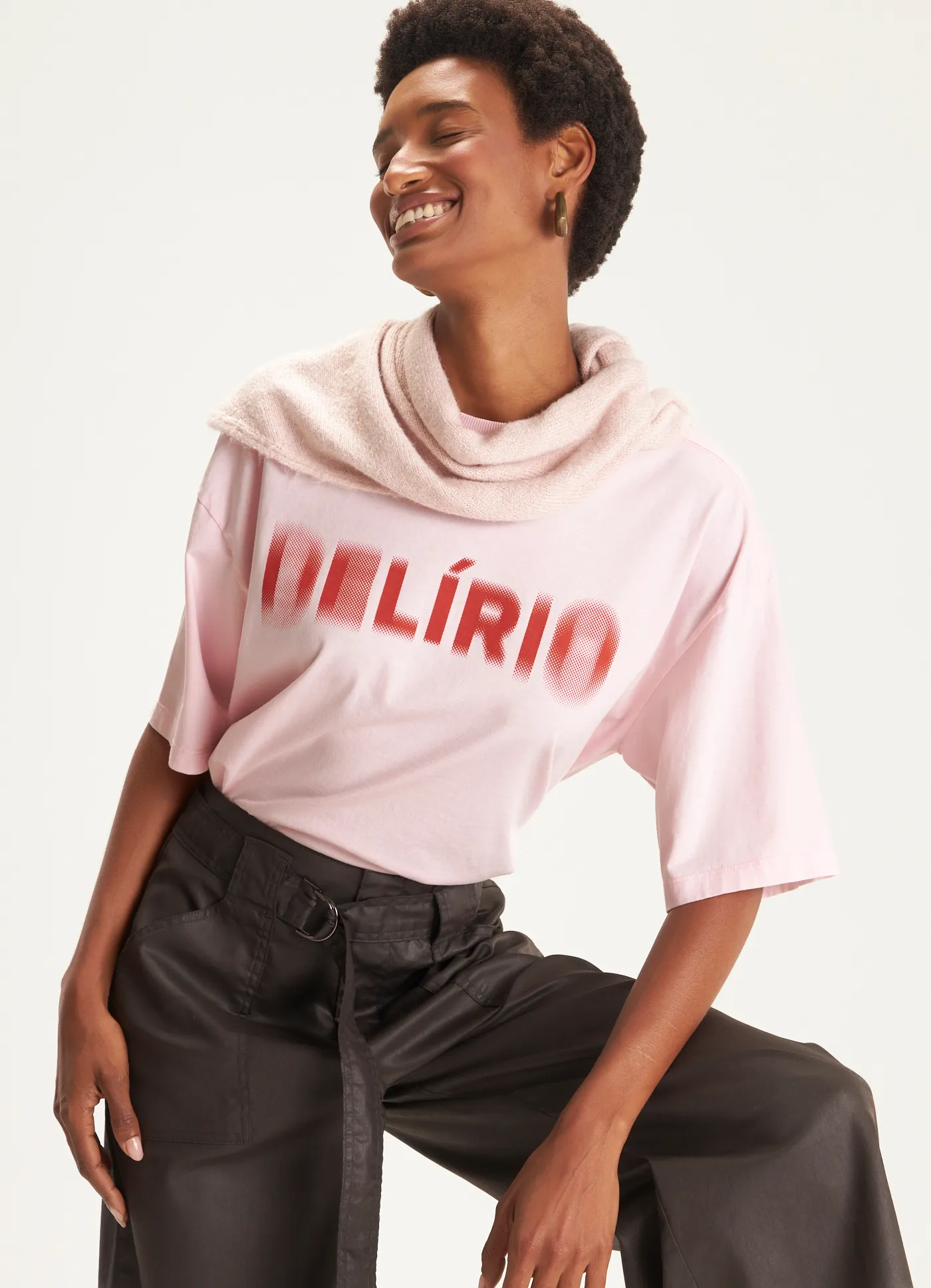 T-shirt maxi delírio desfocado rosa