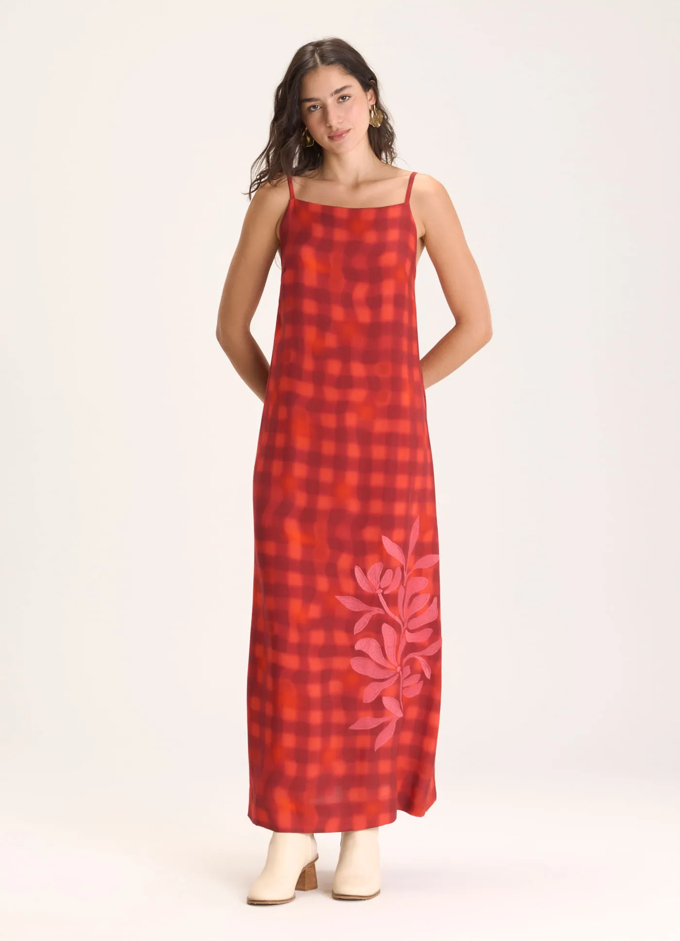 Vestido alcinha estampado xadrez neblina