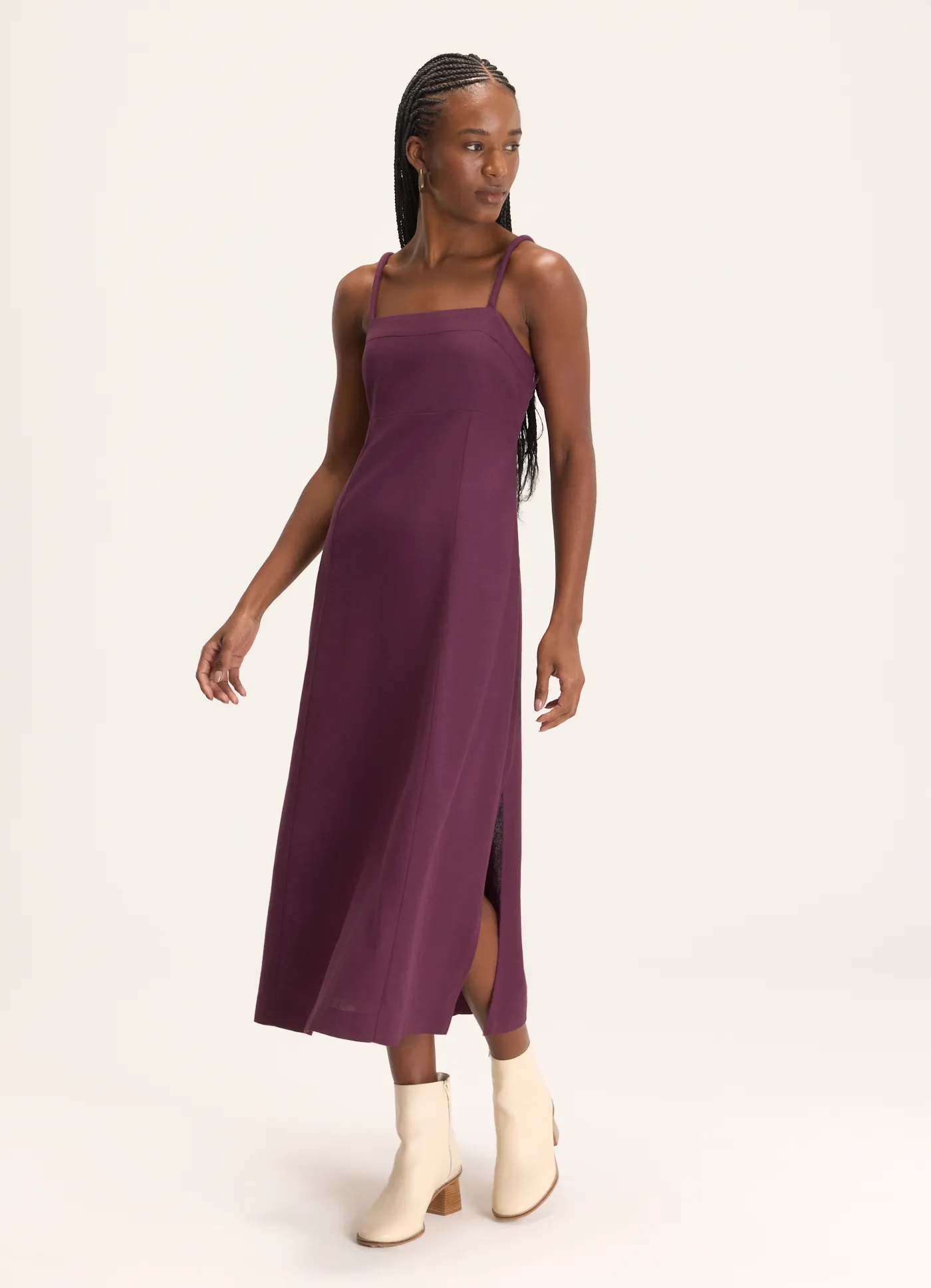 Vestido alcinha linho liberdade roxo