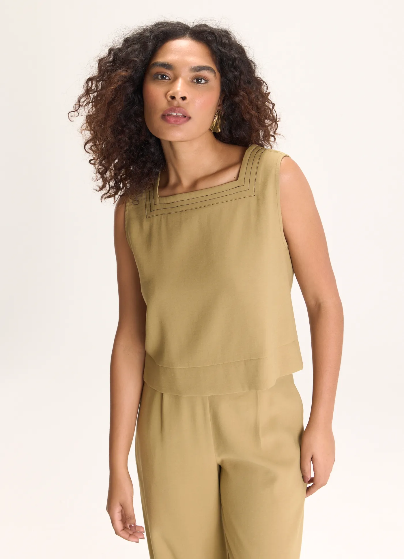 Regata shell viscose sarjada caqui