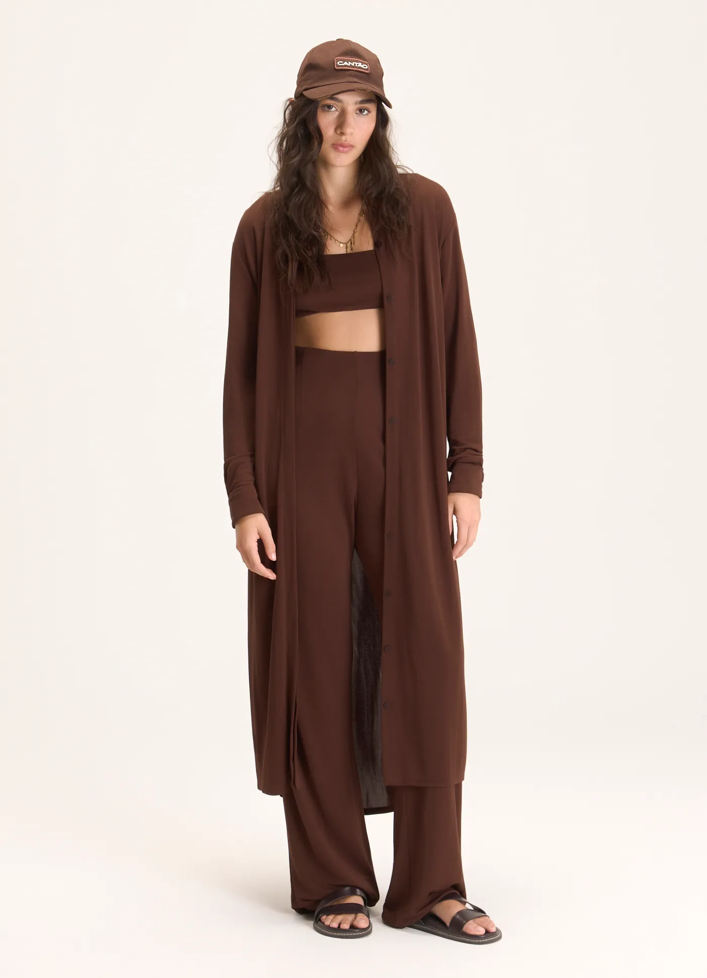 Vestido chemisier longa jersey marrom