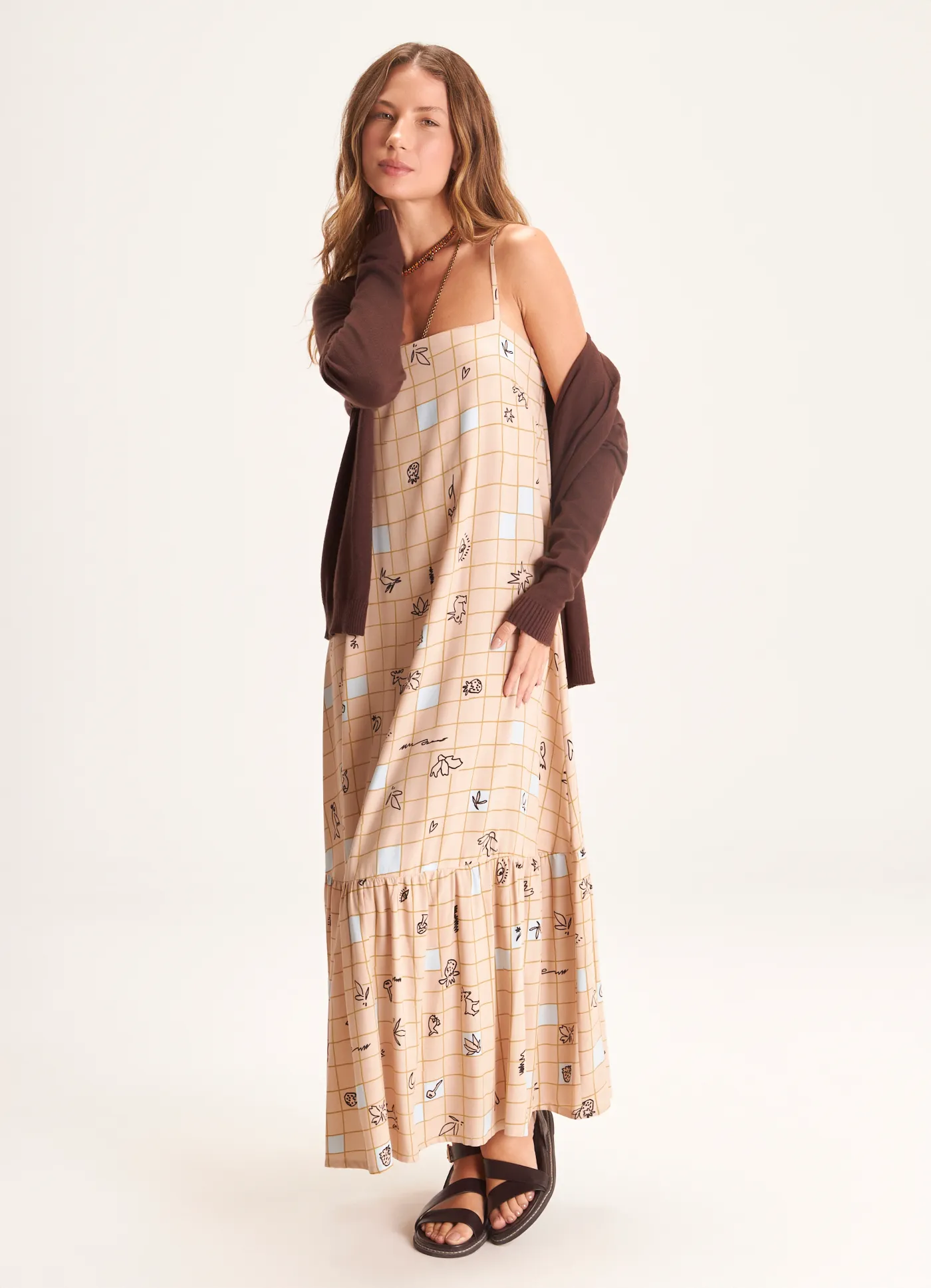 Vestido alcinha estampado riscada