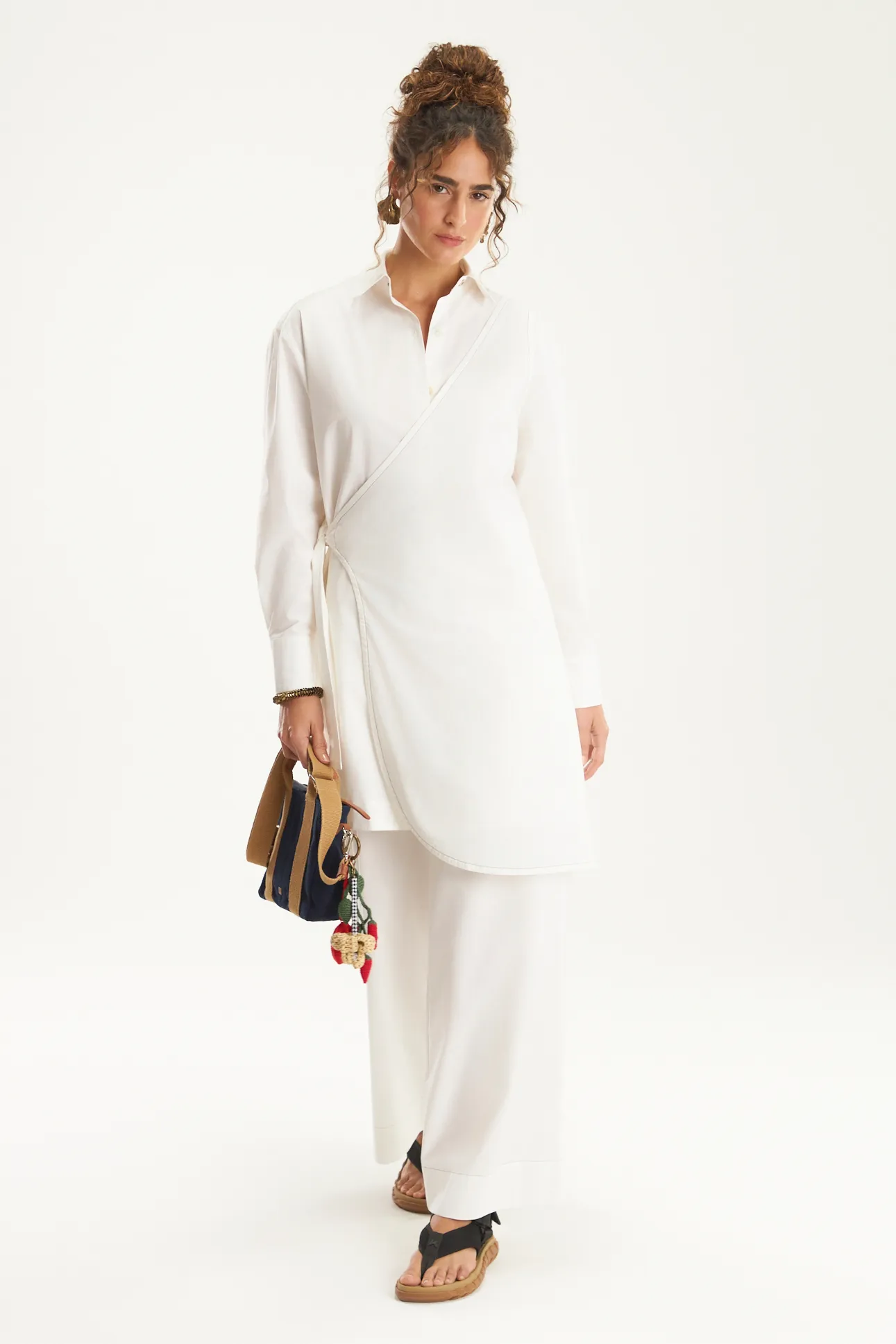 Vestido amarração algodão leve off white