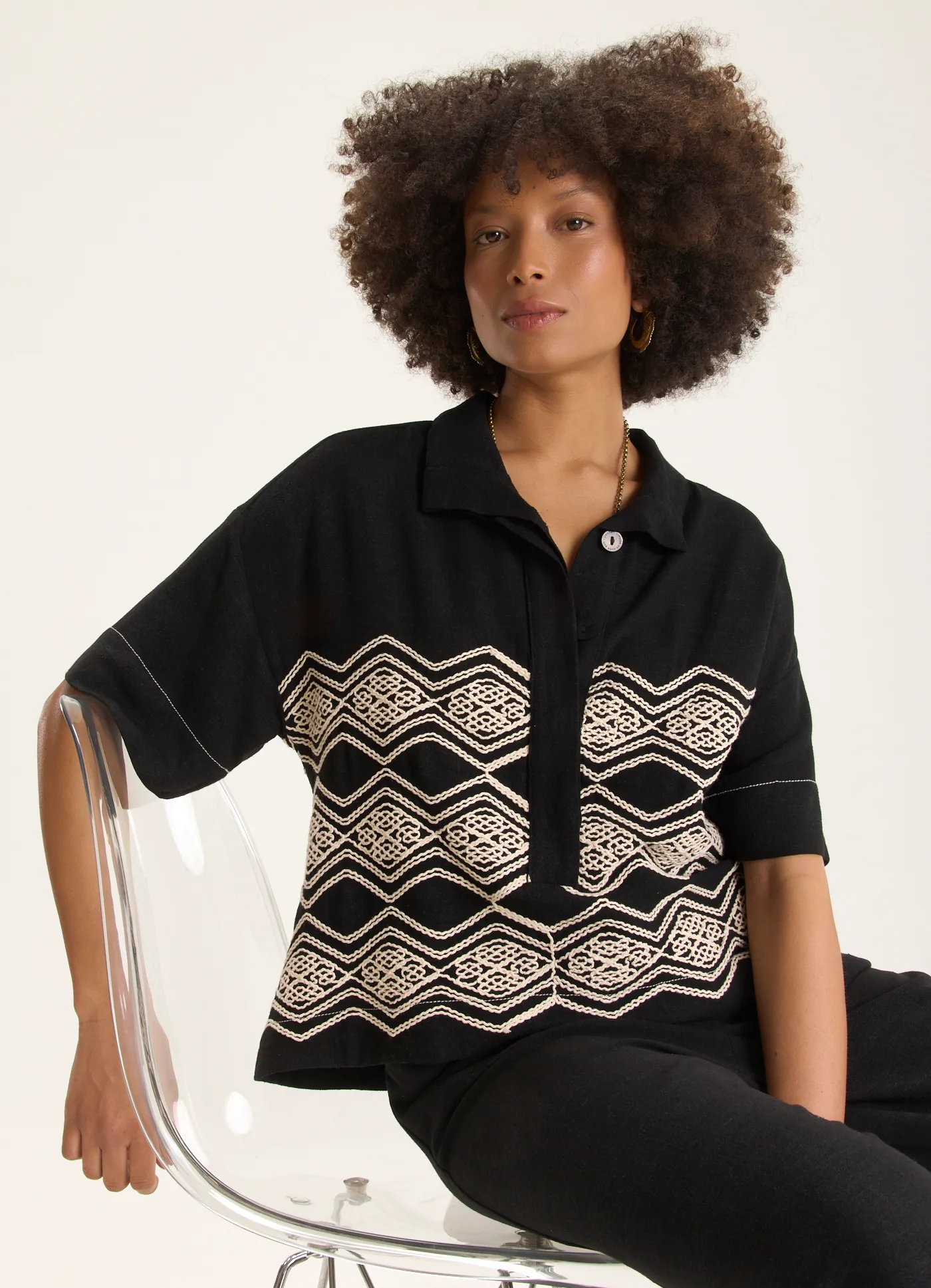Camisa linho bordado frenezi