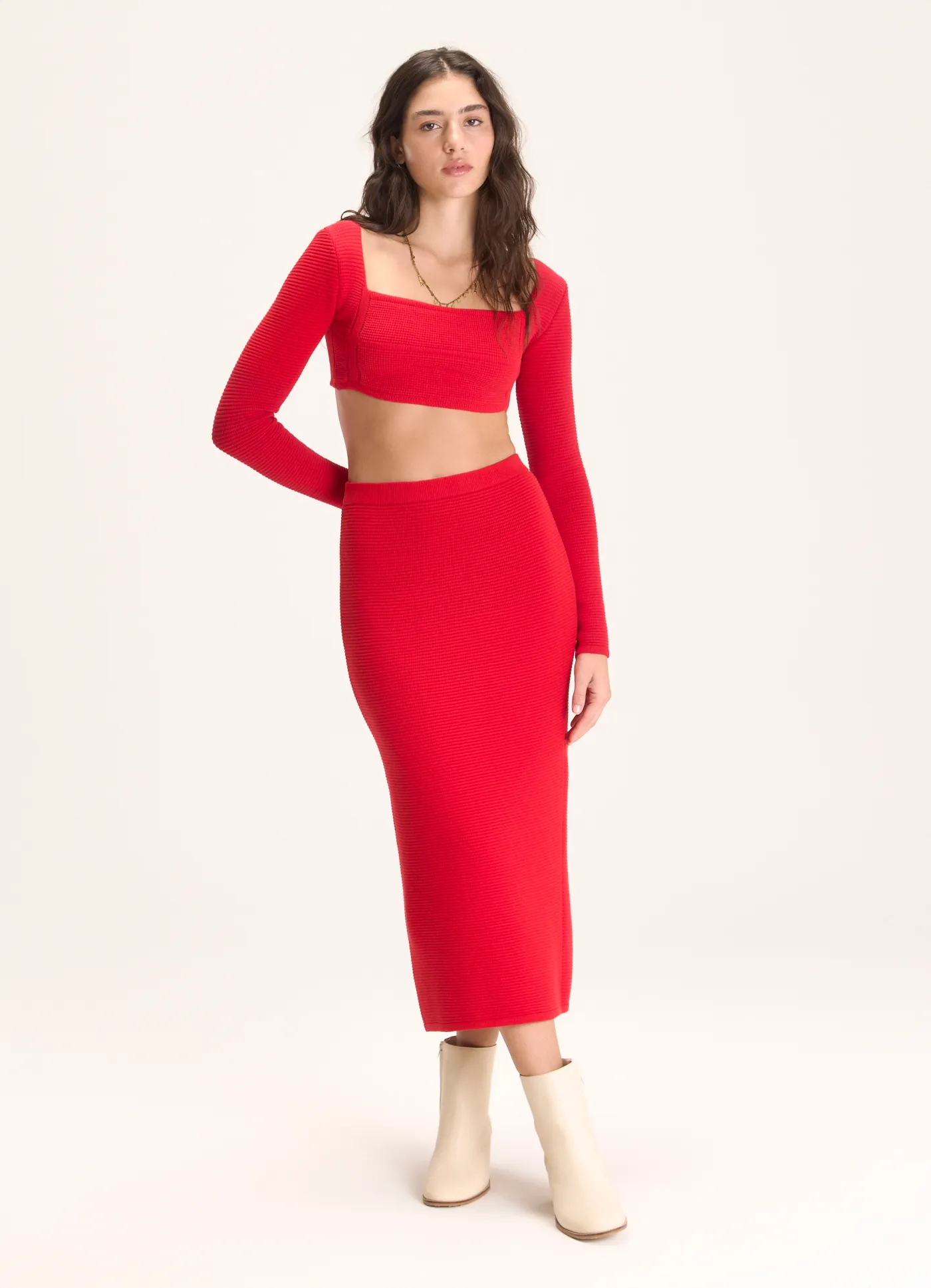 Saia midi tubo tricô lab vermelho