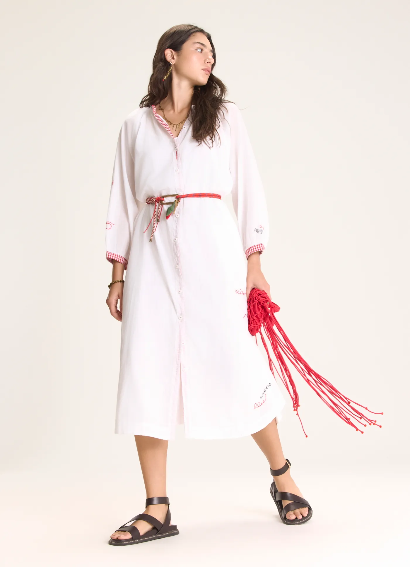 Vestido chemisier voil bordado delírio branco