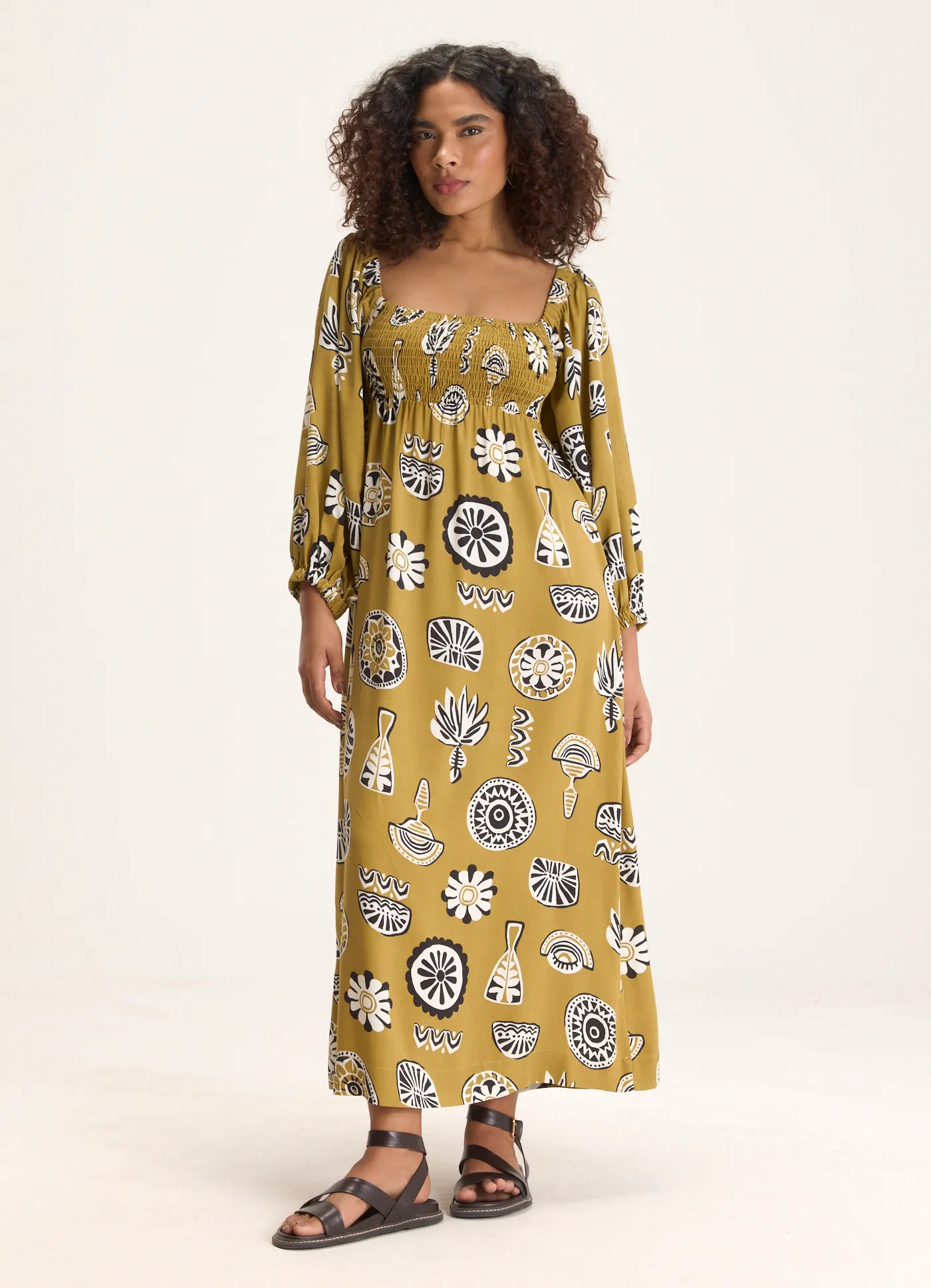 Vestido manga estampado ancestral