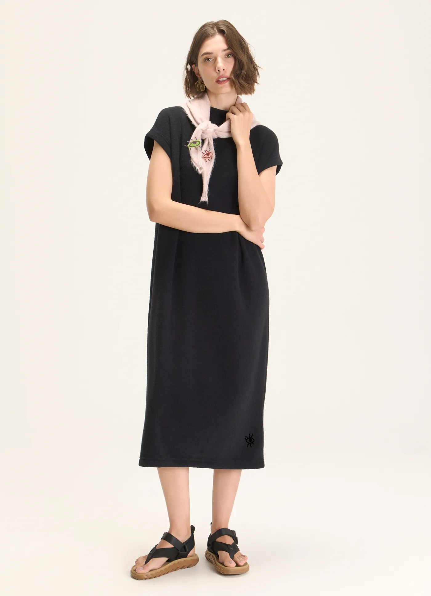 Vestido midi malha bouclé preto