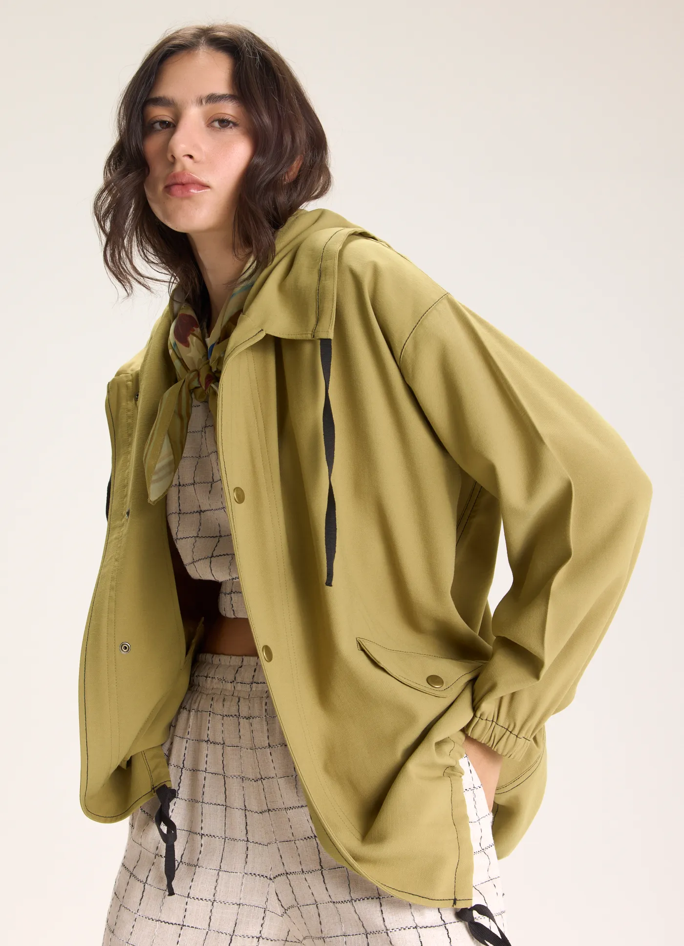 Parka viscose sarjada caqui