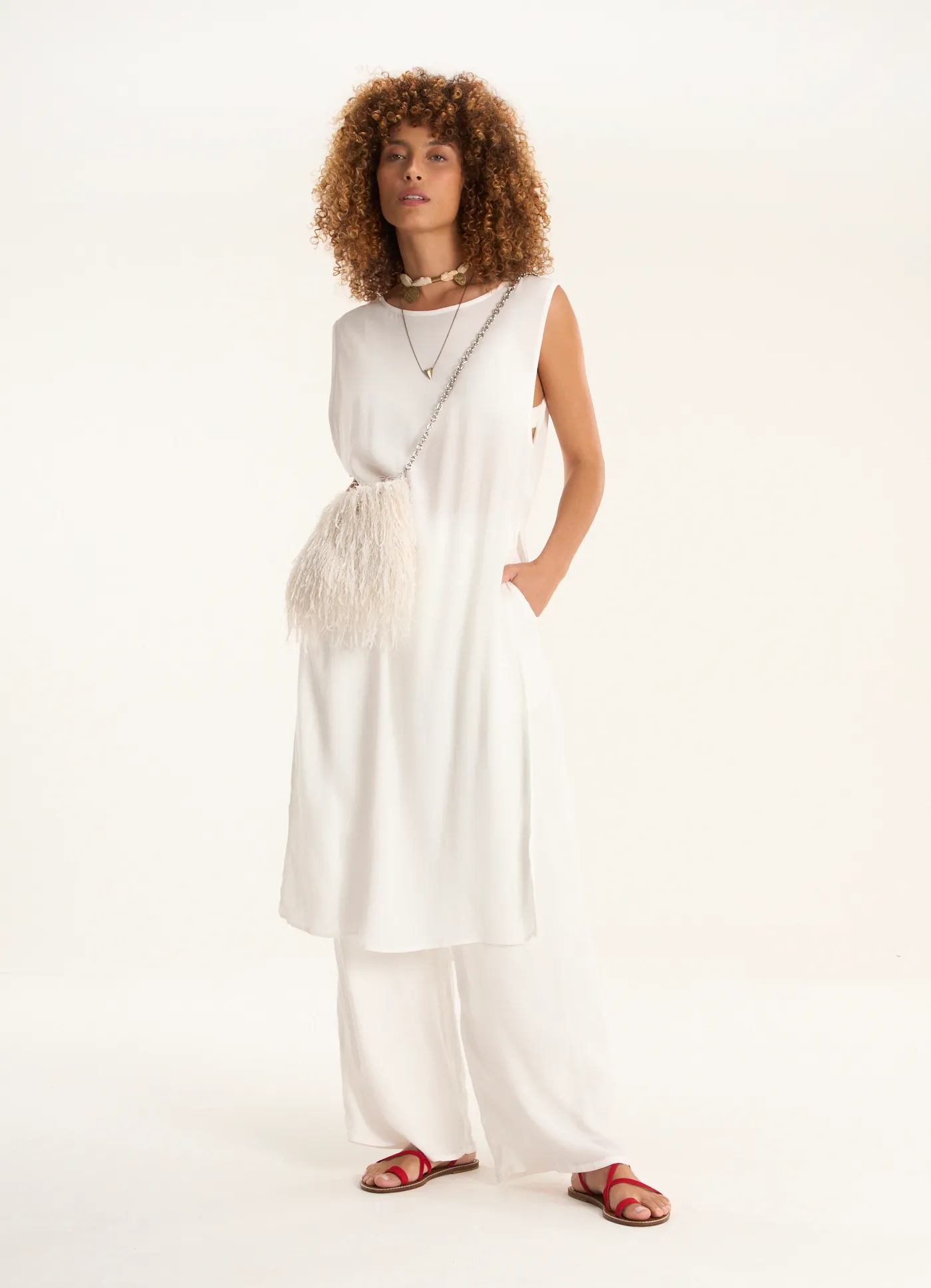 Túnica com top crepe lótus off white