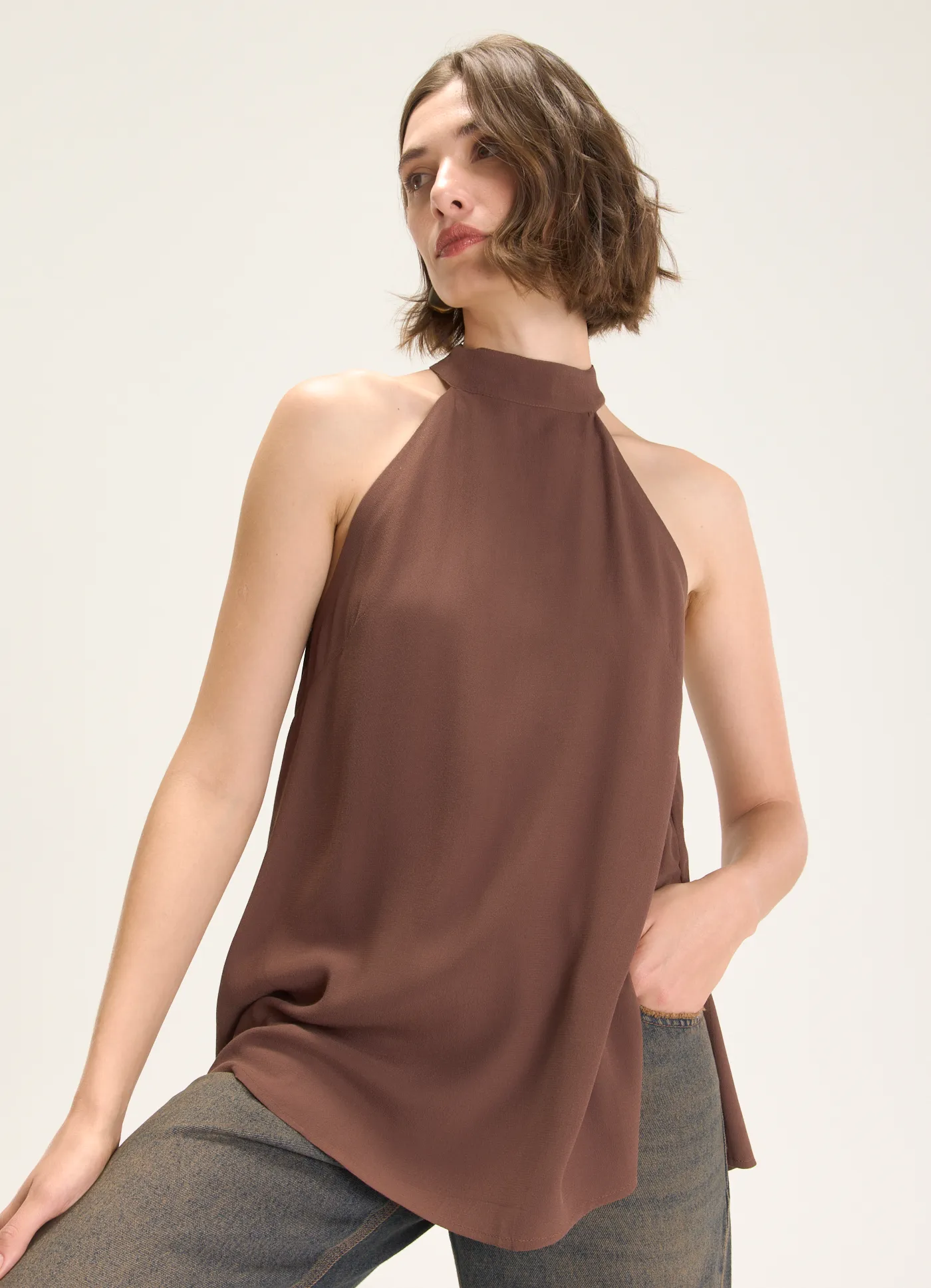 Blusa crepe leve marrom