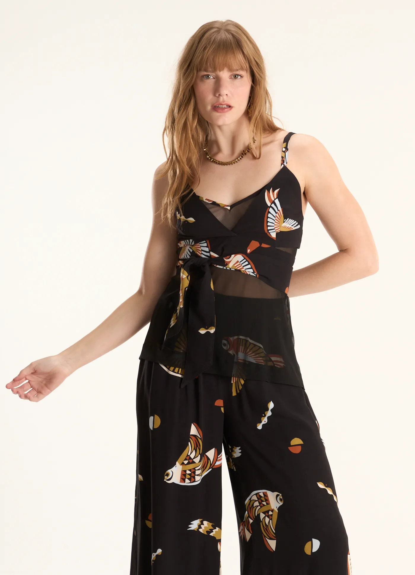 Blusa tule com top estampada calandra