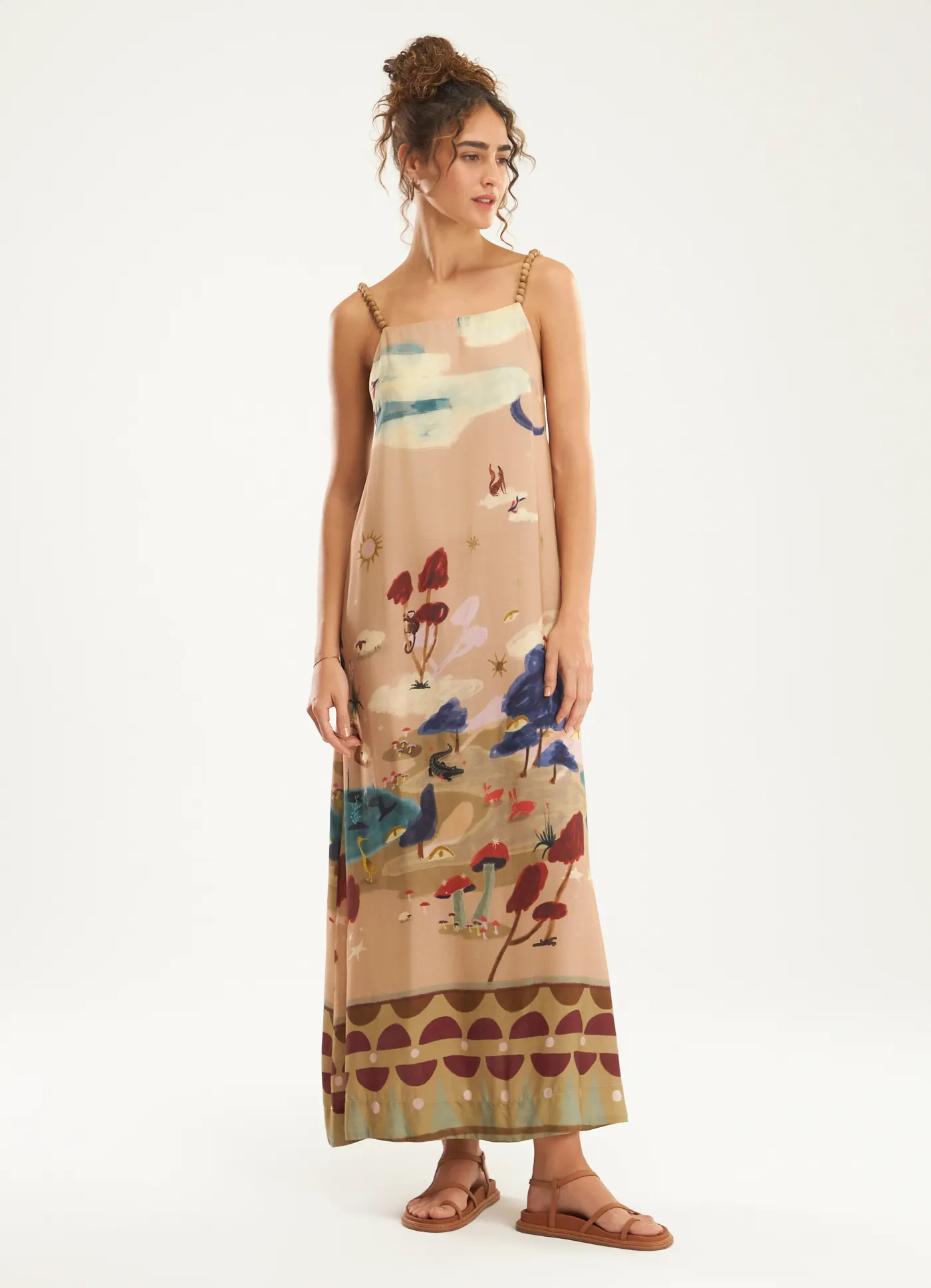 Vestido alça estampado ilha dos sonhos