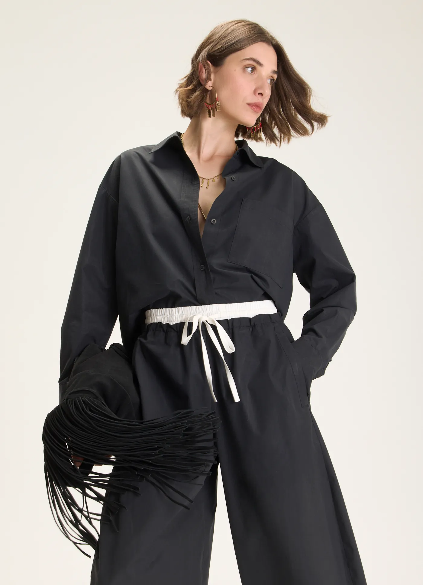 Camisa maxi algodão empapelado preto
