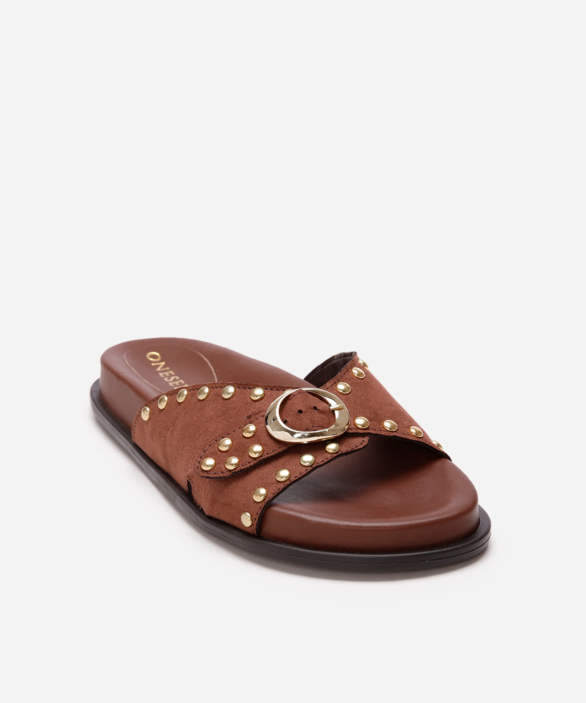 papete flatform feminina com tachas oneself marrom — foto 2