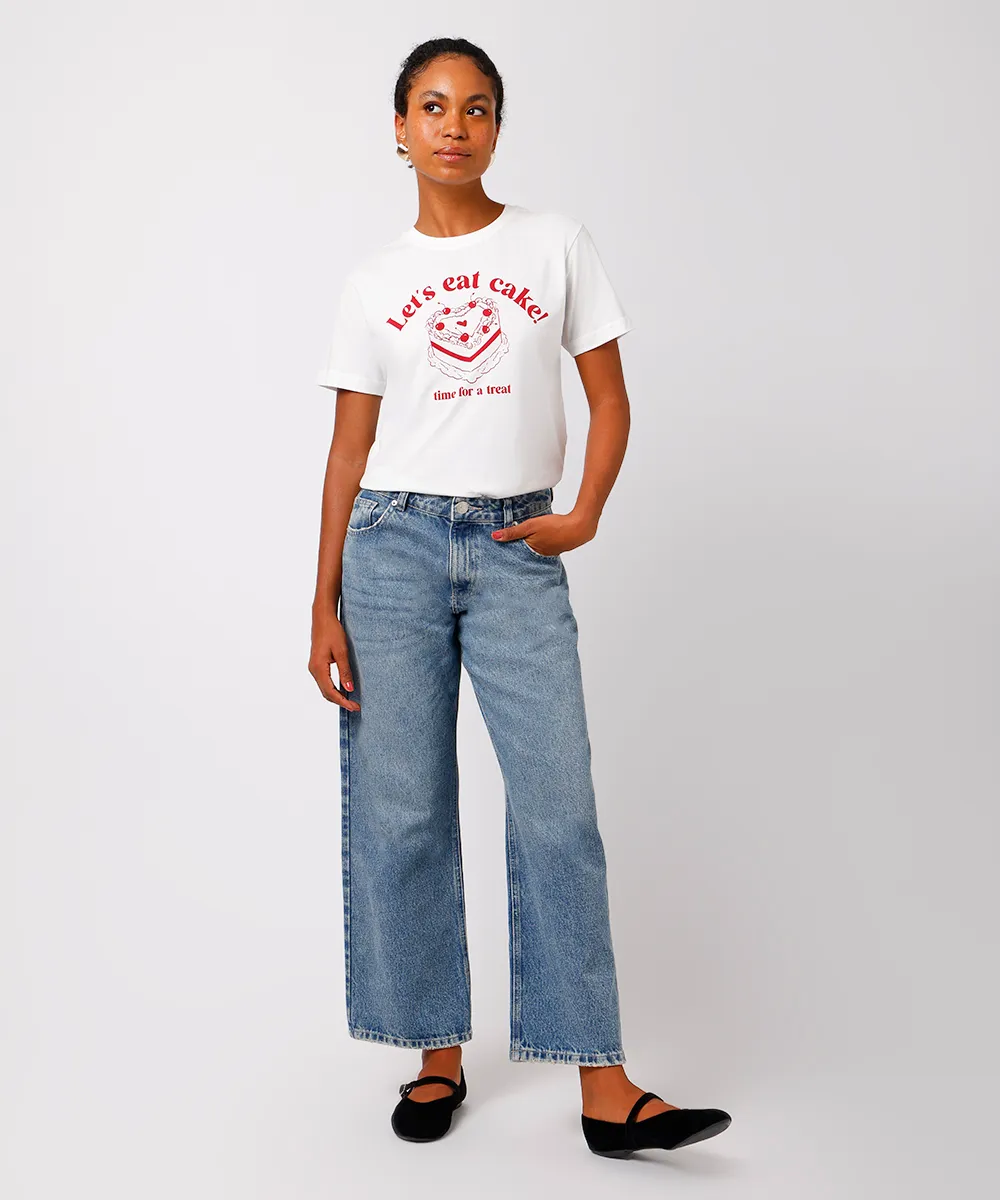 camiseta feminina de algodão lets eat cake mindset off white — foto 3