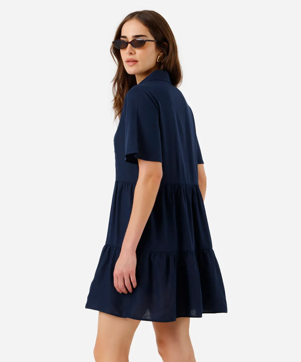 vestido curto feminino com linho azul — foto 2