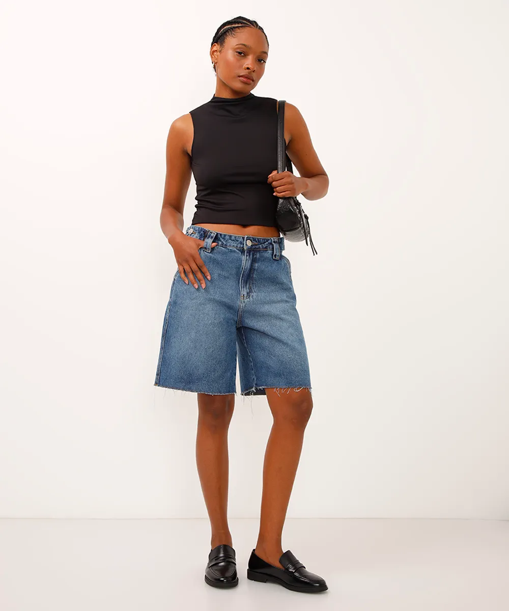 cropped long de poliamida cavado - preto — foto 3