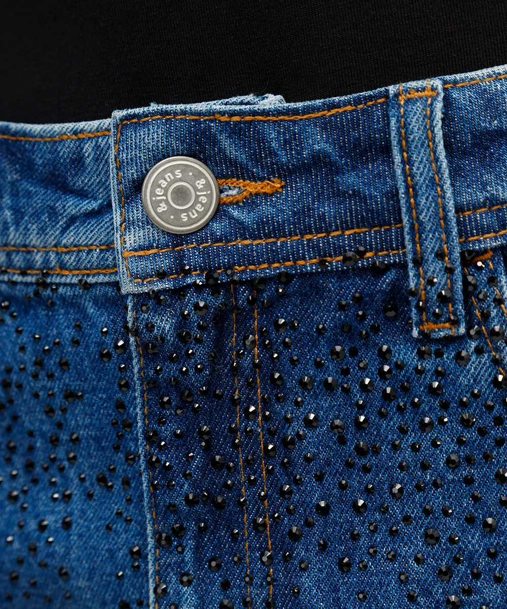 minissaia feminina jeans com brilhos azul — foto 5