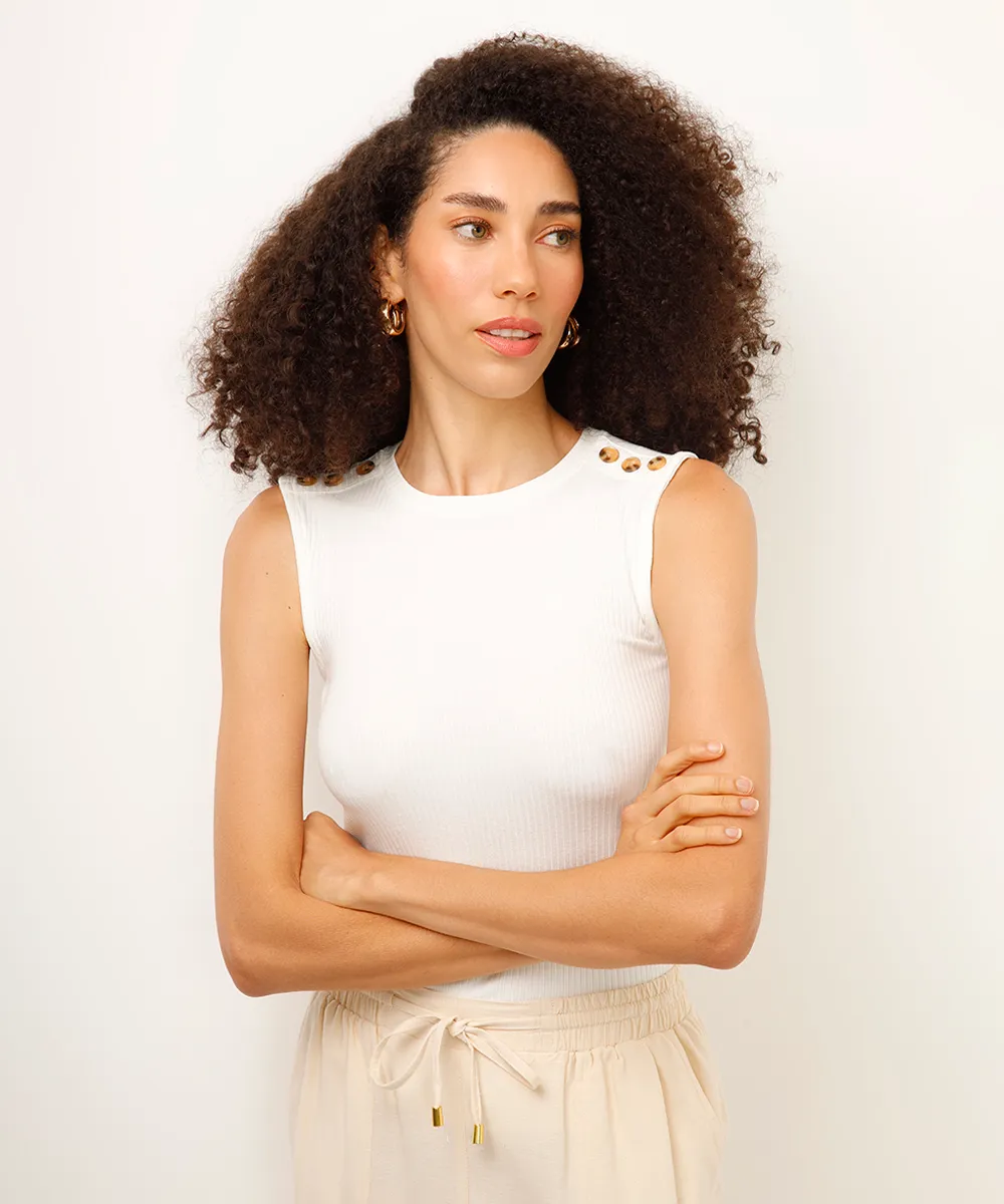 regata de viscose com botões canelada off white